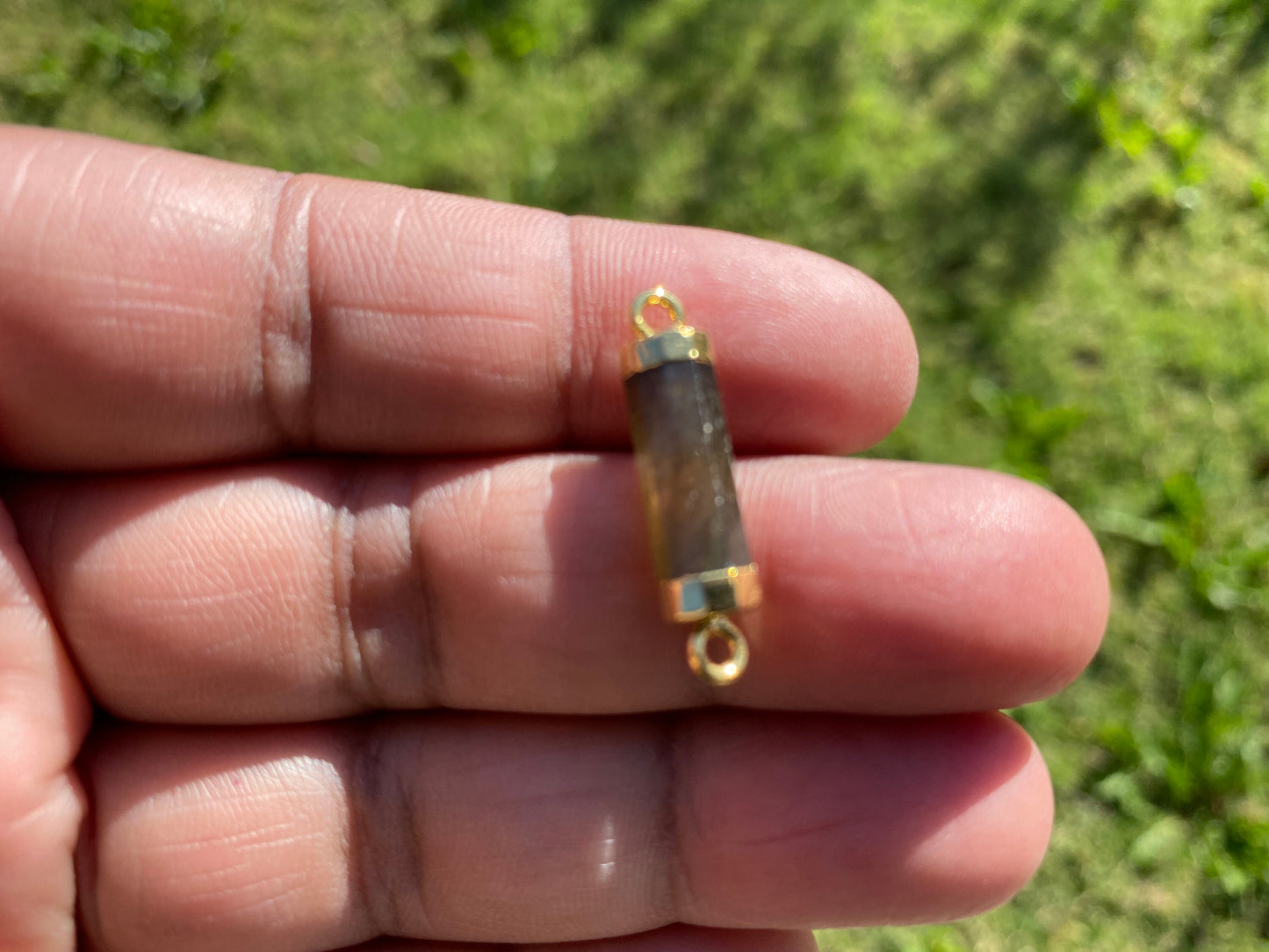 26X7 mm, Cylindrical Bar Double Bail Hydro Quartz Gemstone Connector, Faceted Gemstone, Gold Electroplated, Jewelry Making Supplies, Barrel