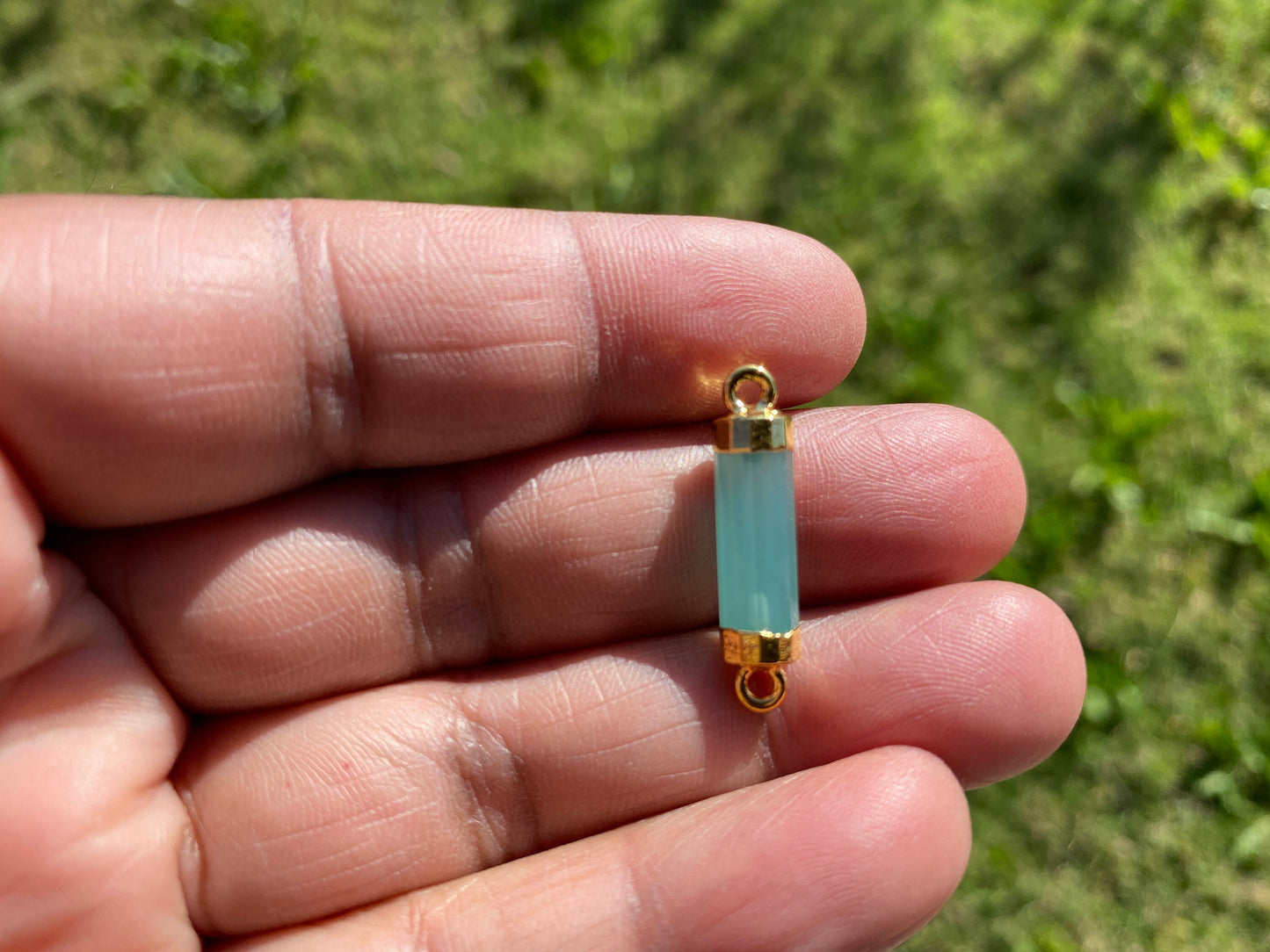 26X7 mm, Cylindrical Bar Double Bail Hydro Quartz Gemstone Connector, Faceted Gemstone, Gold Electroplated, Jewelry Making Supplies, Barrel