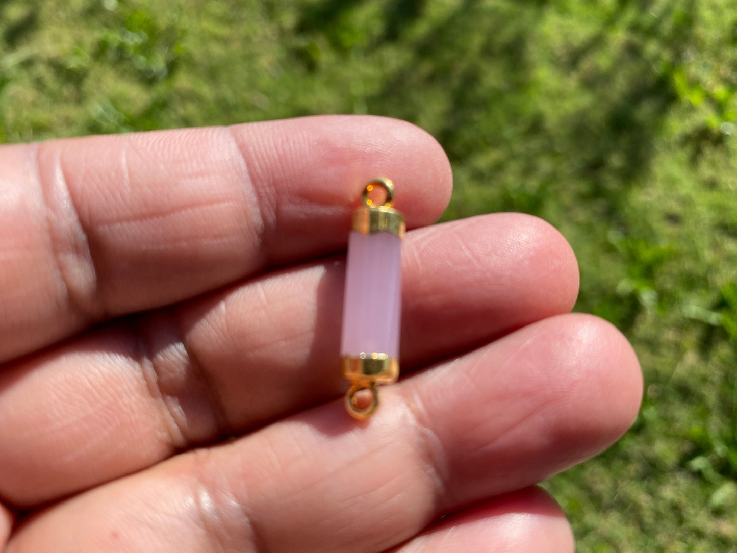 26X7 mm, Cylindrical Bar Double Bail Hydro Quartz Gemstone Connector, Faceted Gemstone, Gold Electroplated, Jewelry Making Supplies, Barrel