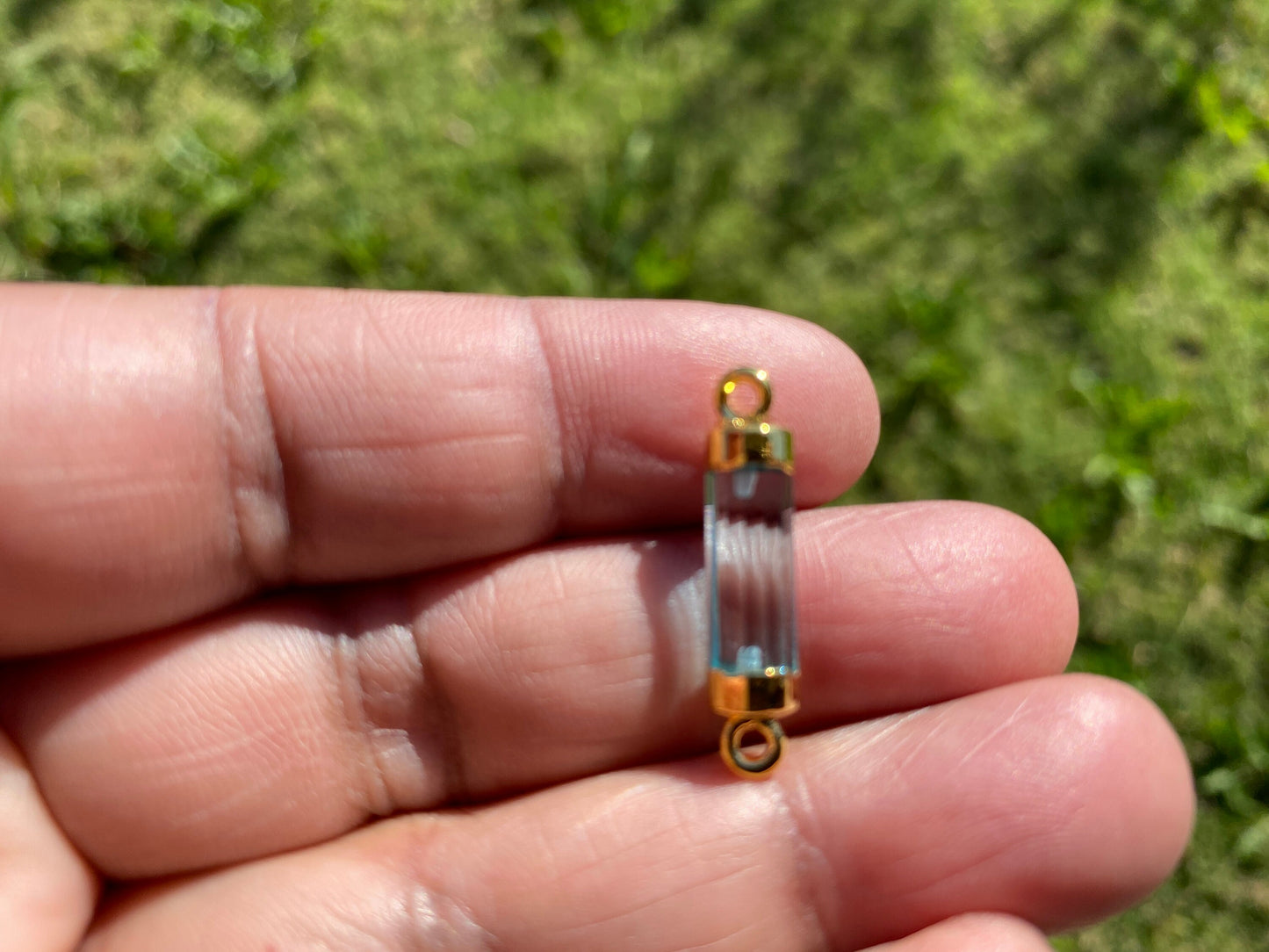 26X7 mm, Cylindrical Bar Double Bail Hydro Quartz Gemstone Connector, Faceted Gemstone, Gold Electroplated, Jewelry Making Supplies, Barrel
