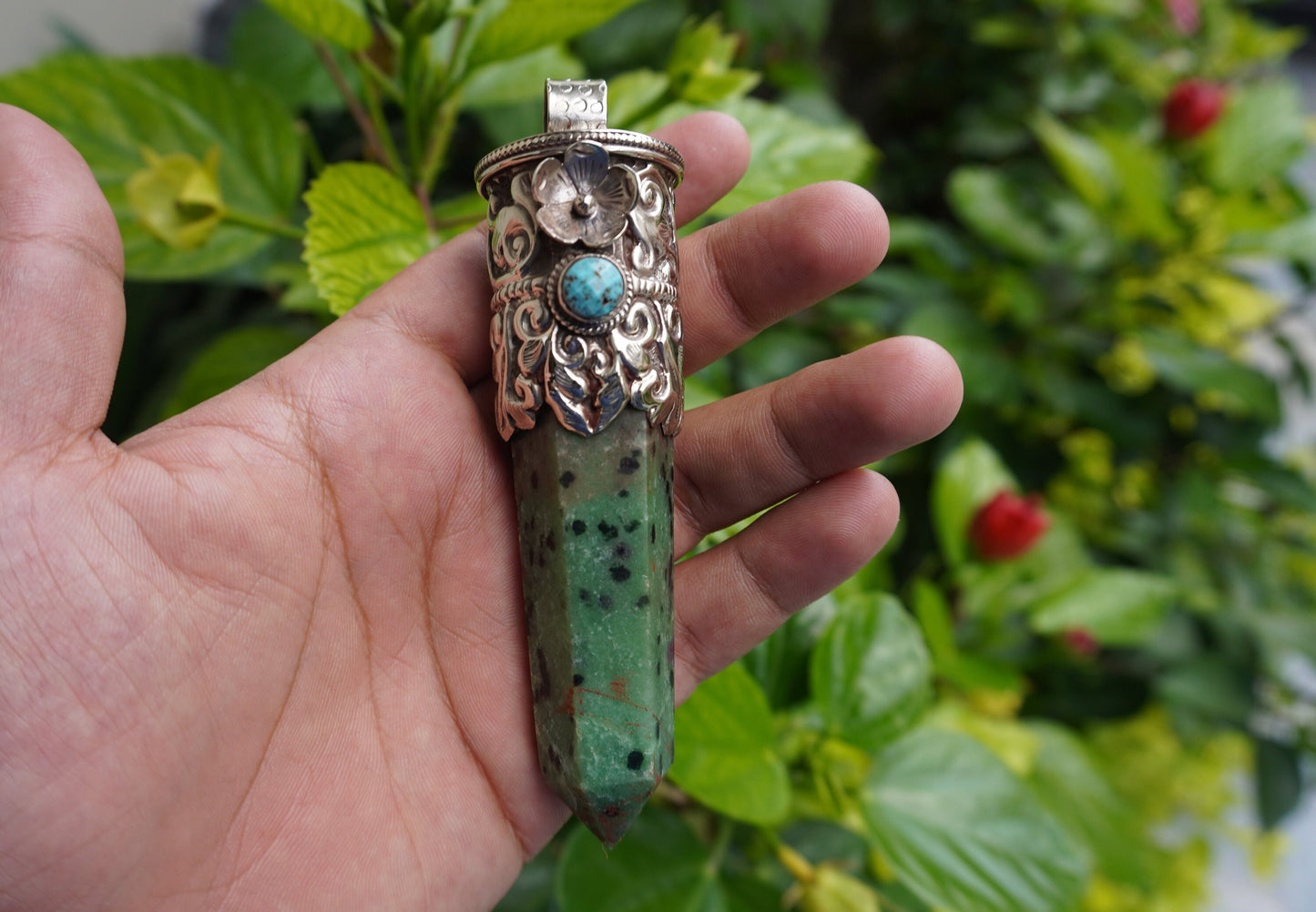Daily Wear African Ruby Zoisite Pendant: Handcrafted and Durable, Unique Natural Gemstone Pendant, Big pointed Pendant, Handmade hippie vibe