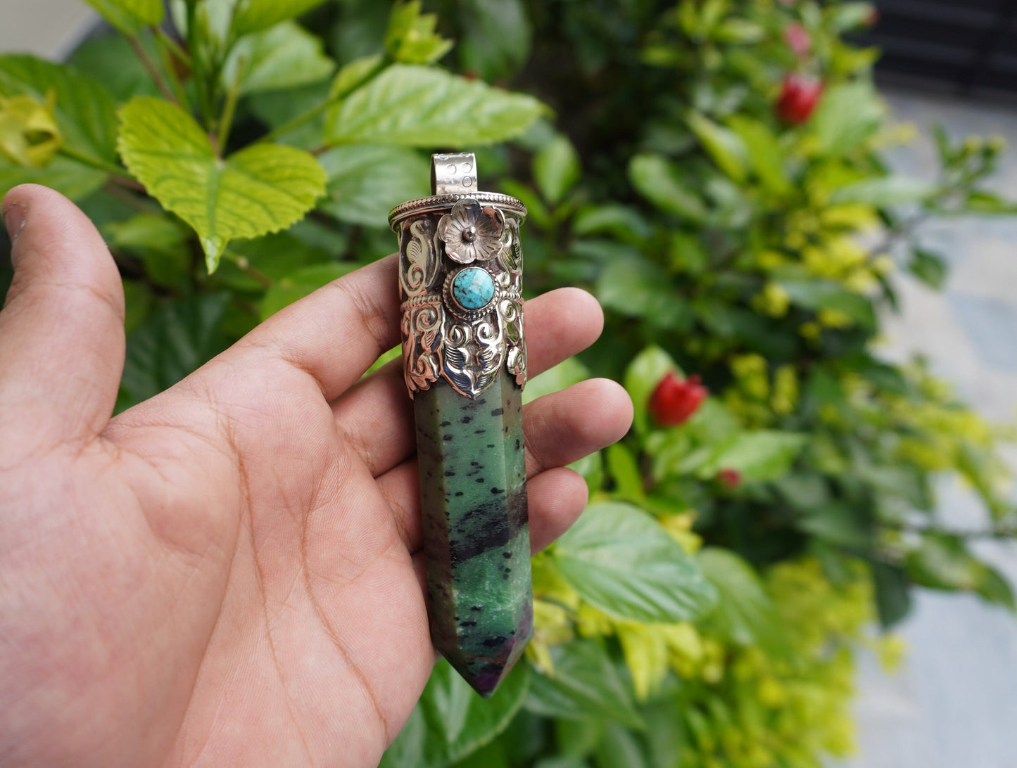 Daily Wear African Ruby Zoisite Pendant: Handcrafted and Durable, Unique Natural Gemstone Pendant, Big pointed Pendant, Handmade hippie vibe