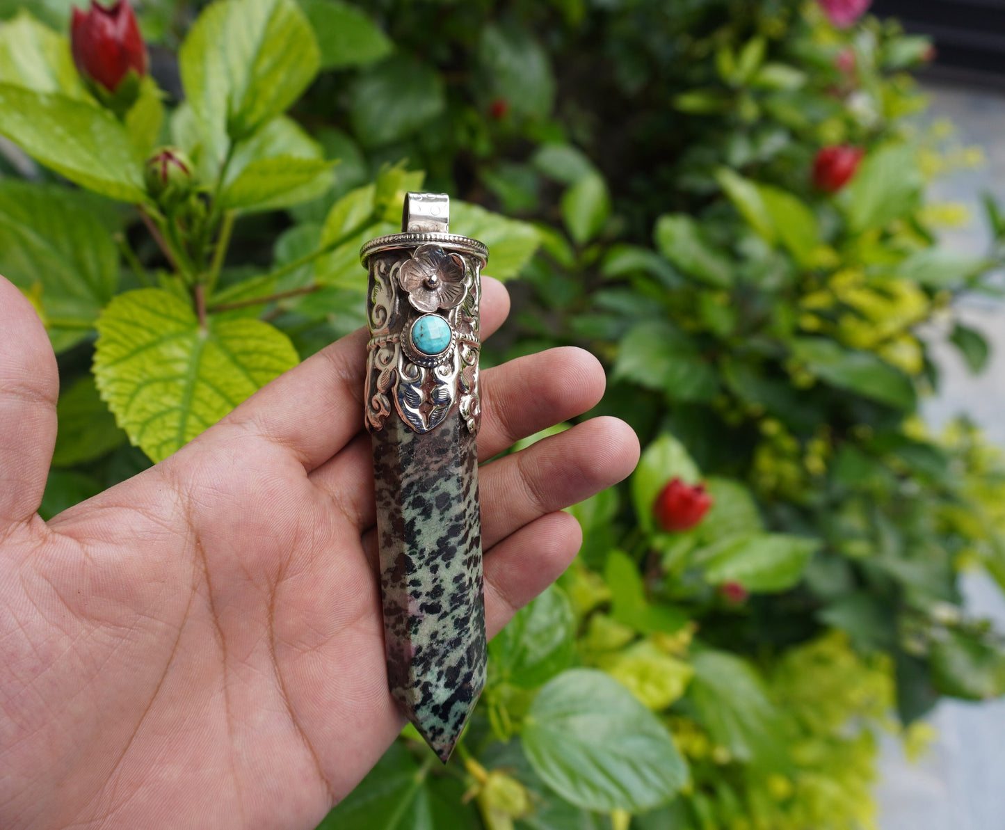 Daily Wear African Ruby Zoisite Pendant: Handcrafted and Durable, Unique Natural Gemstone Pendant, Big pointed Pendant, Handmade hippie vibe