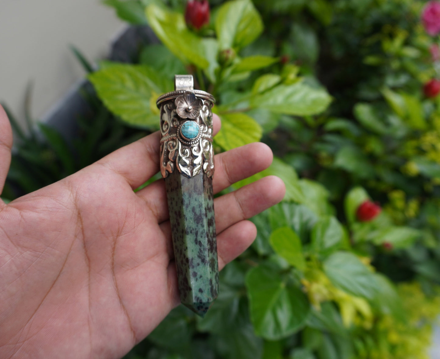 Daily Wear African Ruby Zoisite Pendant: Handcrafted and Durable, Unique Natural Gemstone Pendant, Big pointed Pendant, Handmade hippie vibe