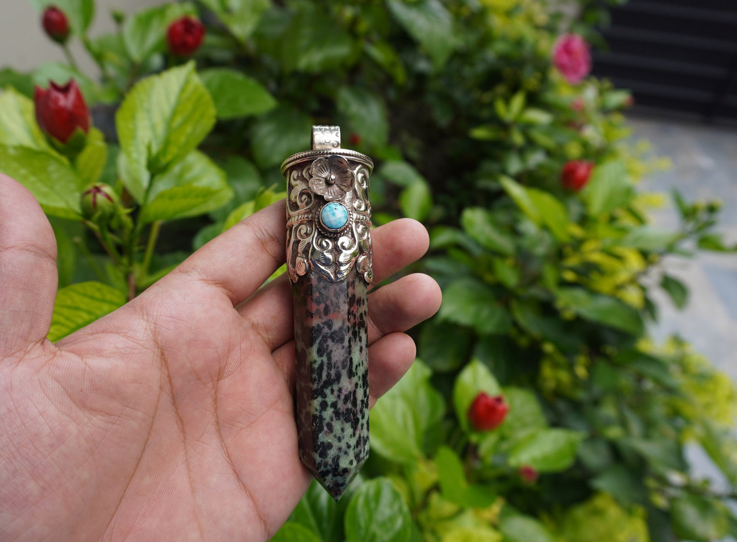 Daily Wear African Ruby Zoisite Pendant: Handcrafted and Durable, Unique Natural Gemstone Pendant, Big pointed Pendant, Handmade hippie vibe