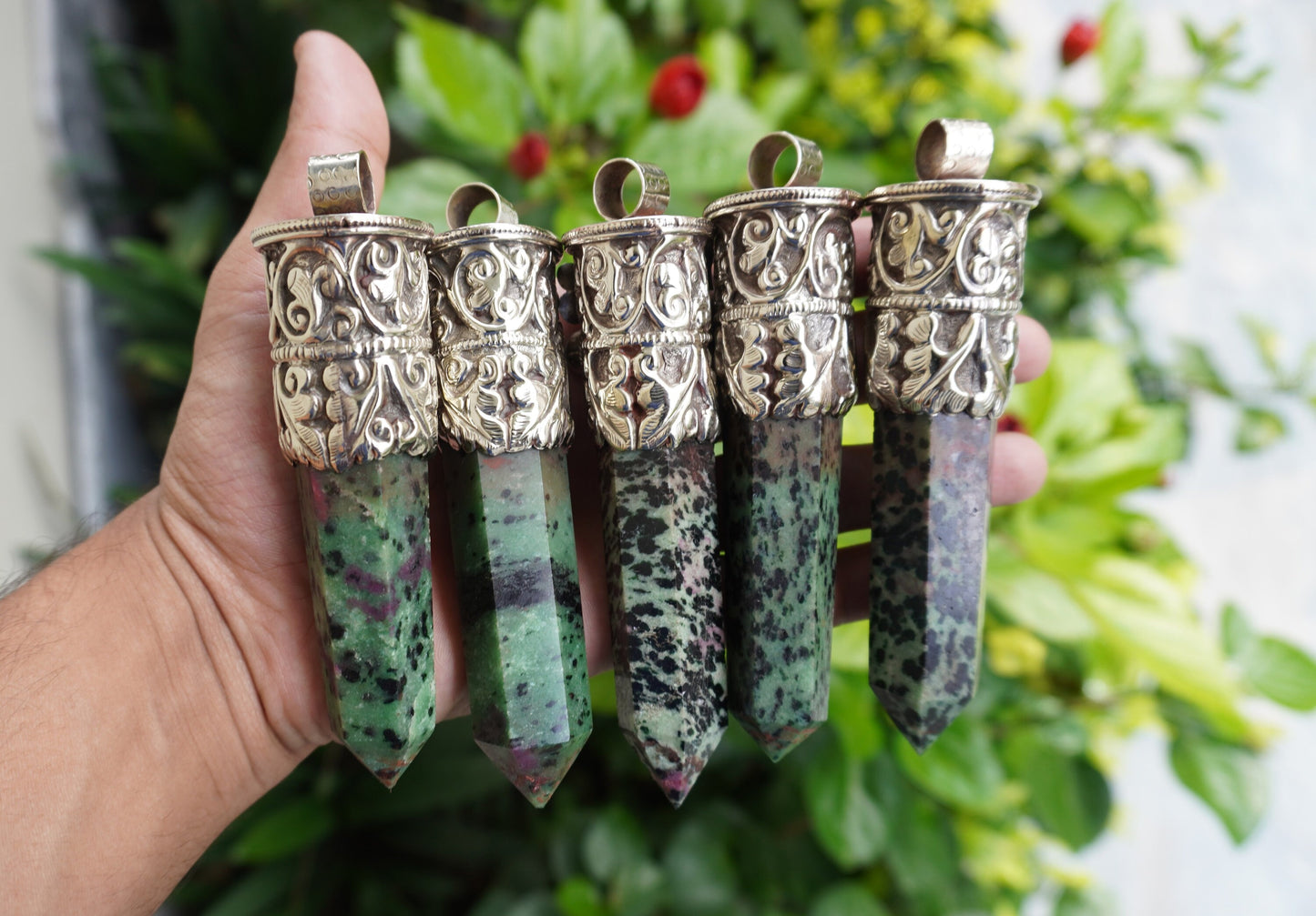 Daily Wear African Ruby Zoisite Pendant: Handcrafted and Durable, Unique Natural Gemstone Pendant, Big pointed Pendant, Handmade hippie vibe