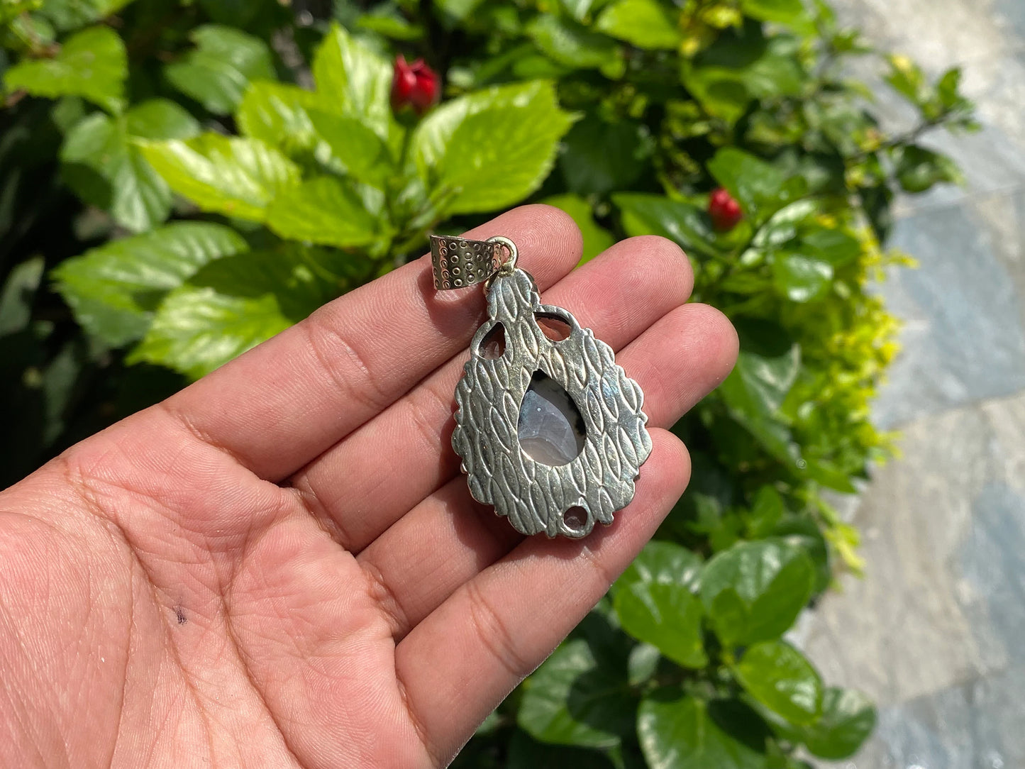 Daily Wear Natural Chalcedony Gemstone Pendant, Floral designed Pendant, Healing Pendant
