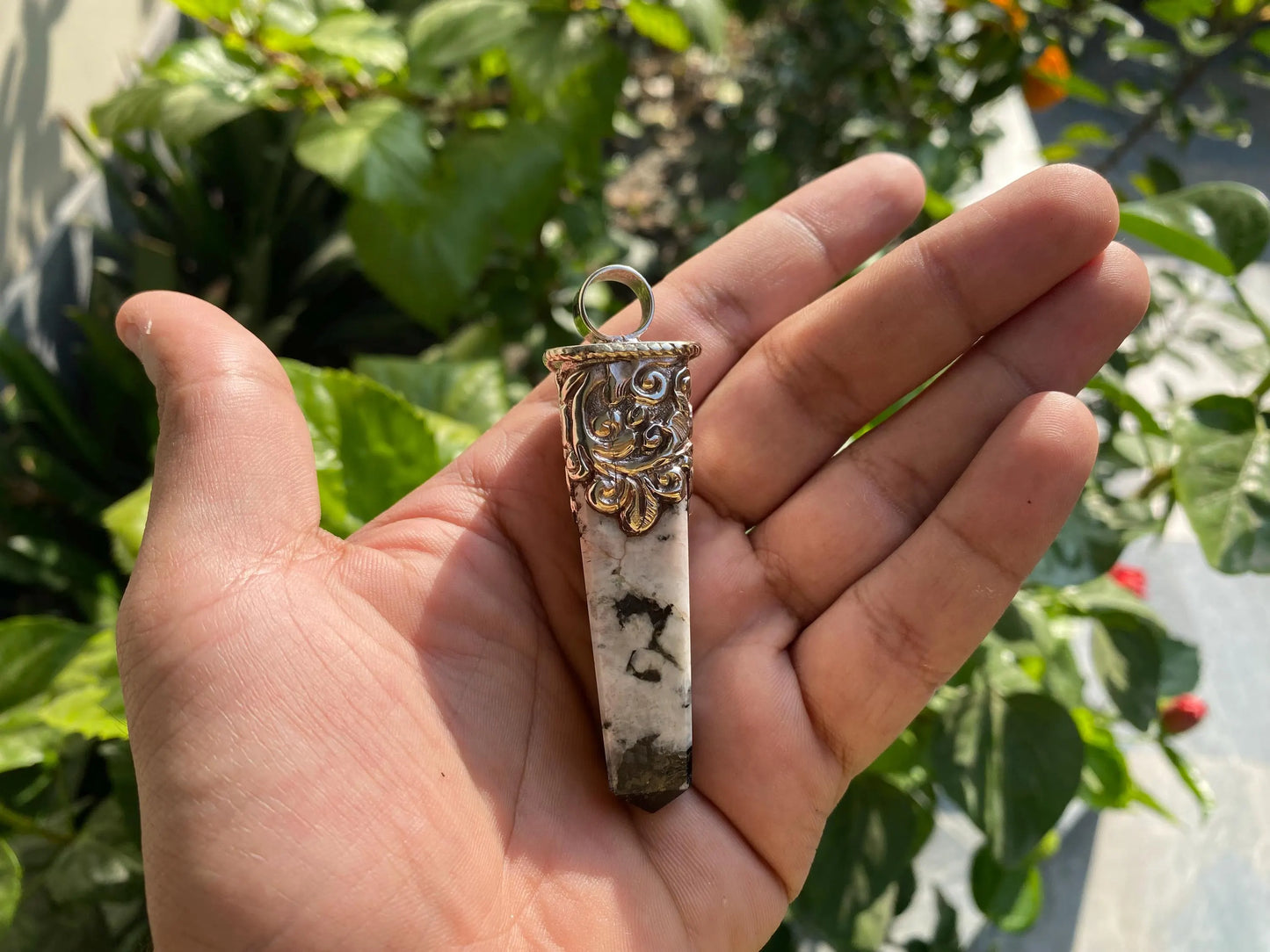 Daily Wear Natural Moonstone Pendant in Tibetan Silver | Handcrafted Pointed Pendant, Unisex Bohemian Jewelry, Pendant for Necklace