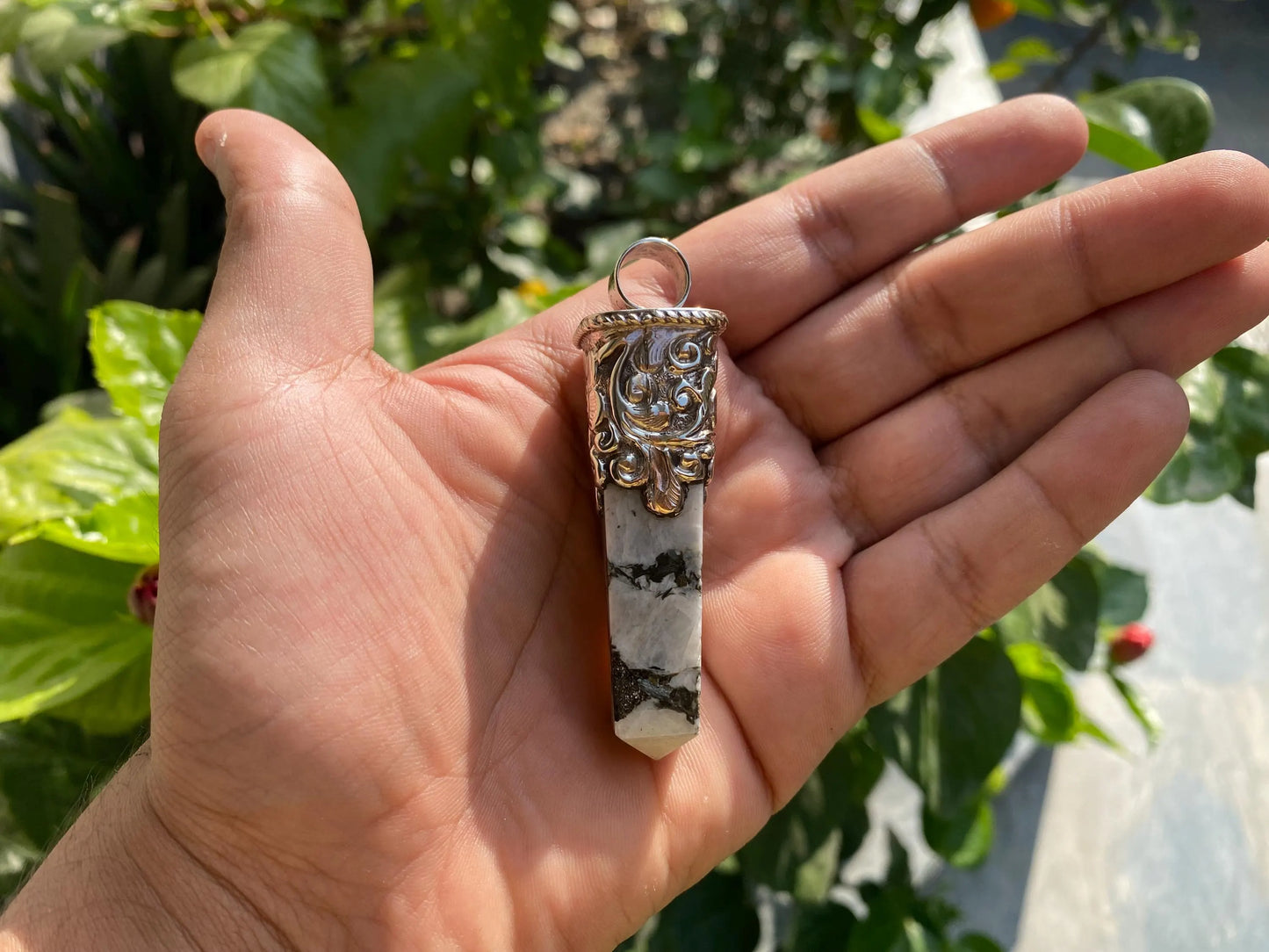 Daily Wear Natural Moonstone Pendant in Tibetan Silver | Handcrafted Pointed Pendant, Unisex Bohemian Jewelry, Pendant for Necklace