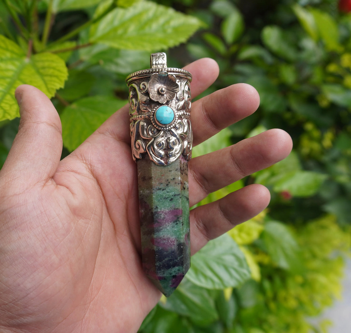 Daily wear Aesthetic African Ruby Zoisite Stone Pendant, Natural Pointed Pendant, Handcrafted Natural Gemstone Pendant, Made in Nepal.
