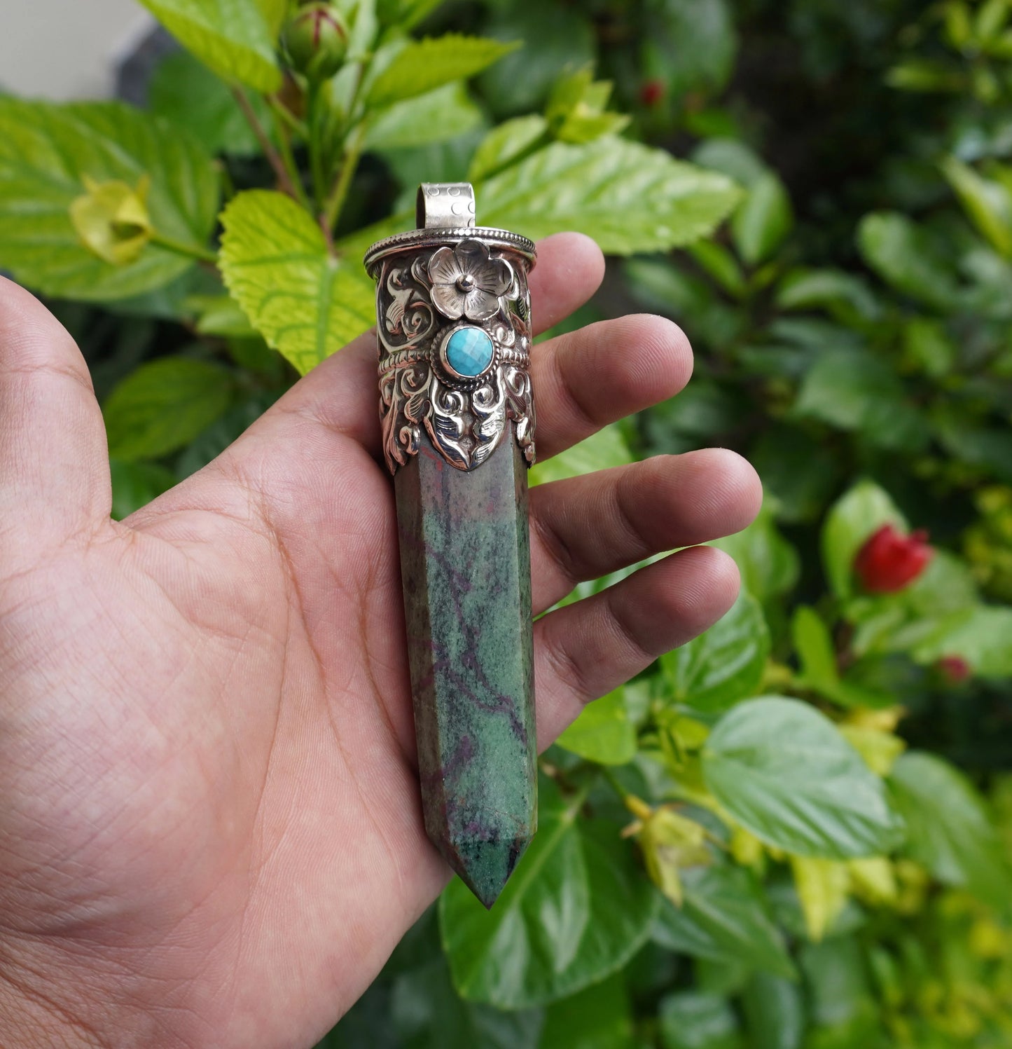 Daily wear Aesthetic African Ruby Zoisite Stone Pendant, Natural Pointed Pendant, Handcrafted Natural Gemstone Pendant, Made in Nepal.