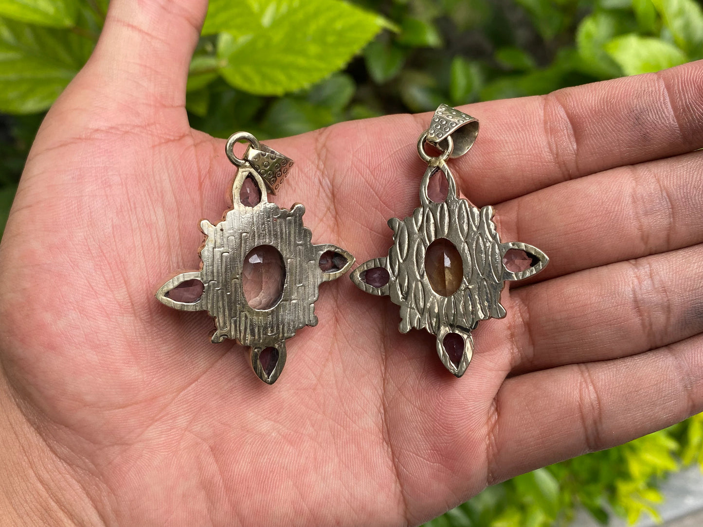 Daily wear aesthetic Natural Gemstone Pendant, Peridot, Amethyst and White Topaz Pendant, Tibetan Silver detailing, Unique gift ideas.