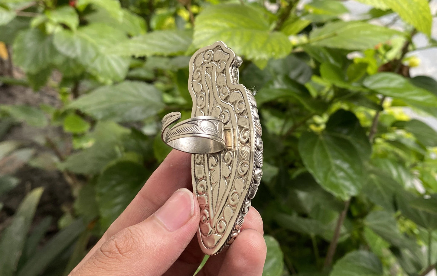 Dancing skull carved on Buffalo bone Ring, Bohemian fashion inspired Ring, Tibetan Silver Ring for daily wear, Hammered design.