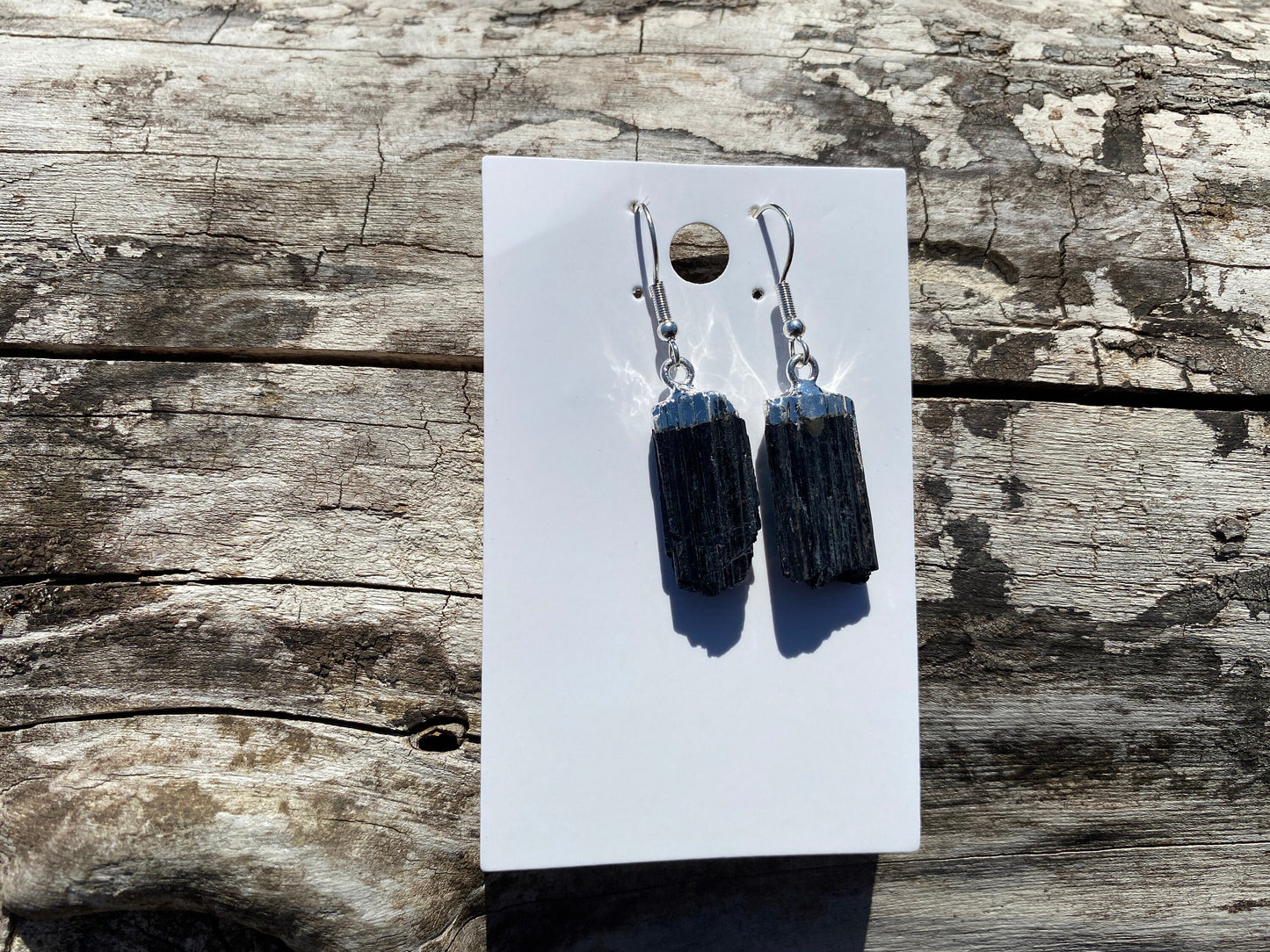 Raw Black Tourmaline Earrings, Silver Electroplated, Raw Gemstone Earrings, Dangle Earring, Gifts for Mom, Mothers Day Gift, Healing Crystal