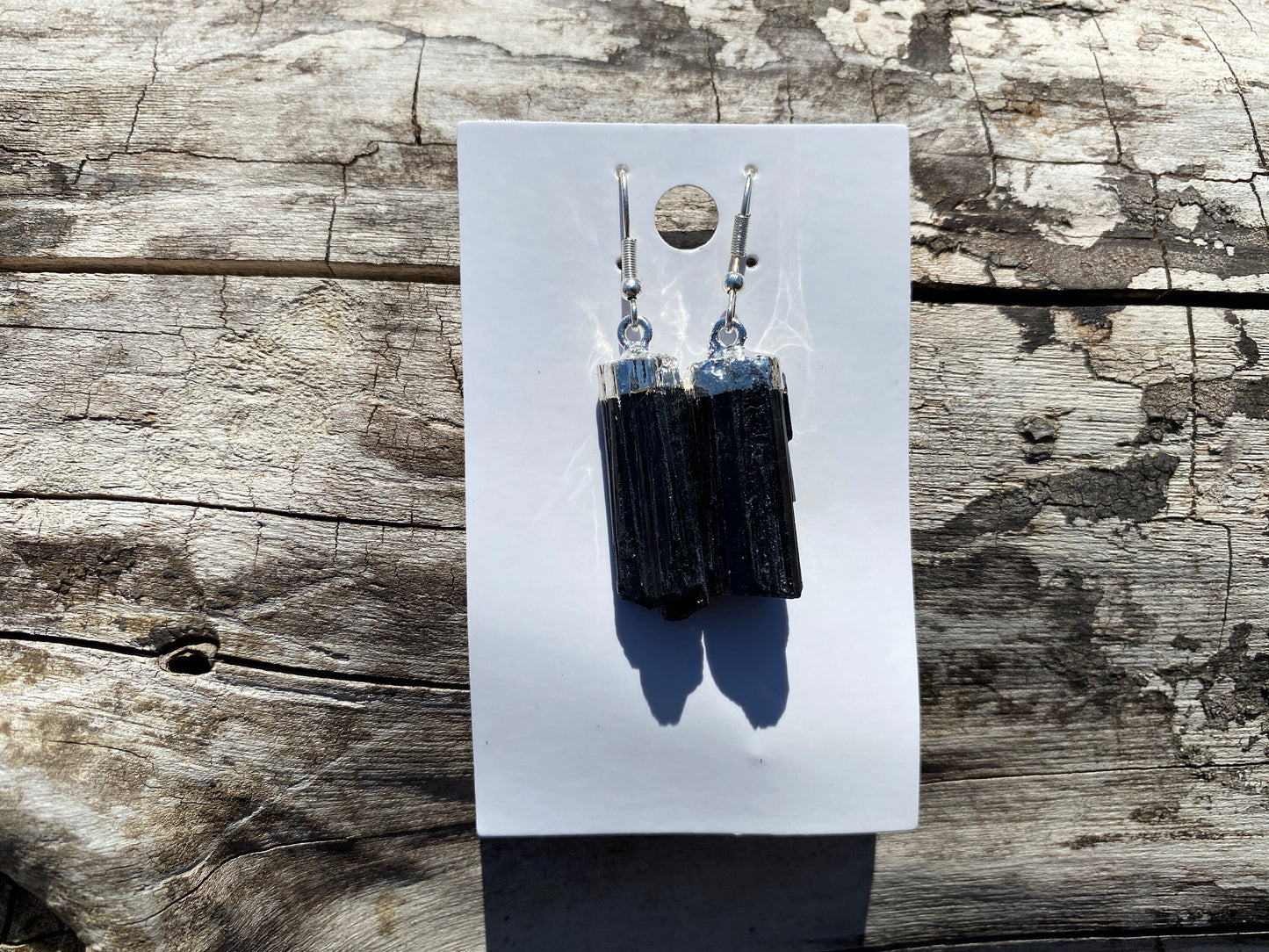 Raw Black Tourmaline Earrings, Silver Electroplated, Raw Gemstone Earrings, Dangle Earring, Gifts for Mom, Mothers Day Gift, Healing Crystal