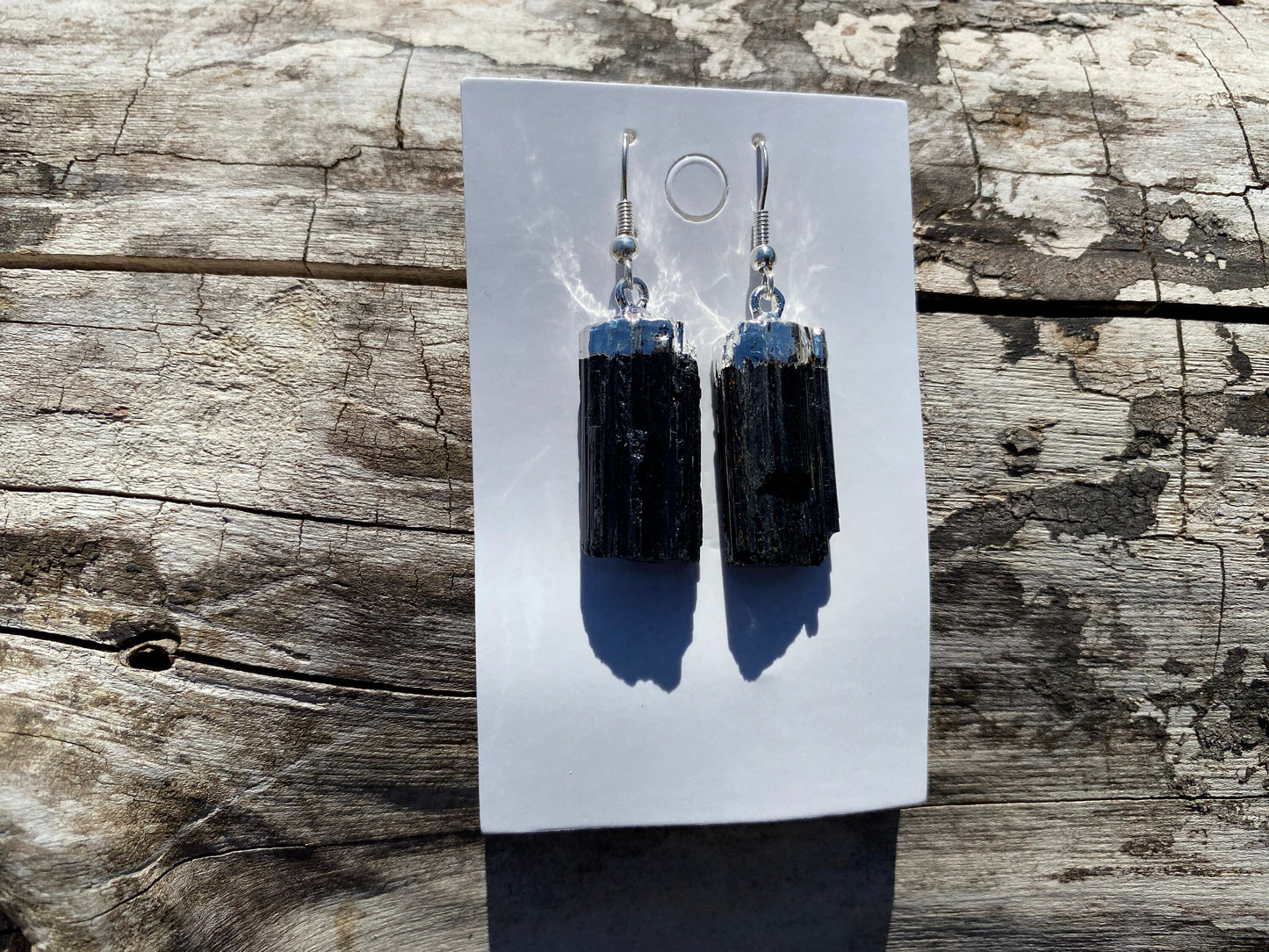 Raw Black Tourmaline Earrings, Silver Electroplated, Raw Gemstone Earrings, Dangle Earring, Gifts for Mom, Mothers Day Gift, Healing Crystal