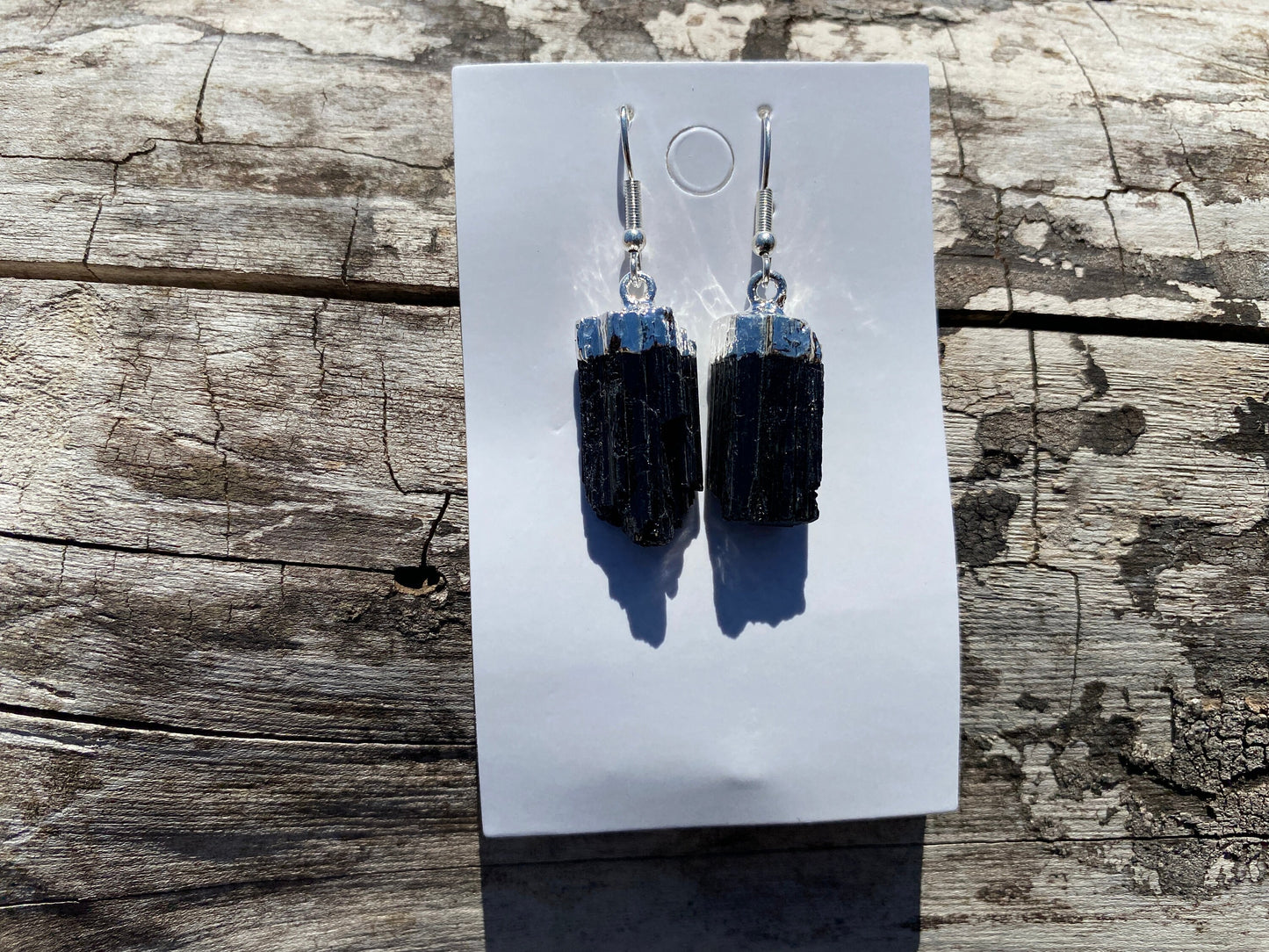 Raw Black Tourmaline Earrings, Silver Electroplated, Raw Gemstone Earrings, Dangle Earring, Gifts for Mom, Mothers Day Gift, Healing Crystal