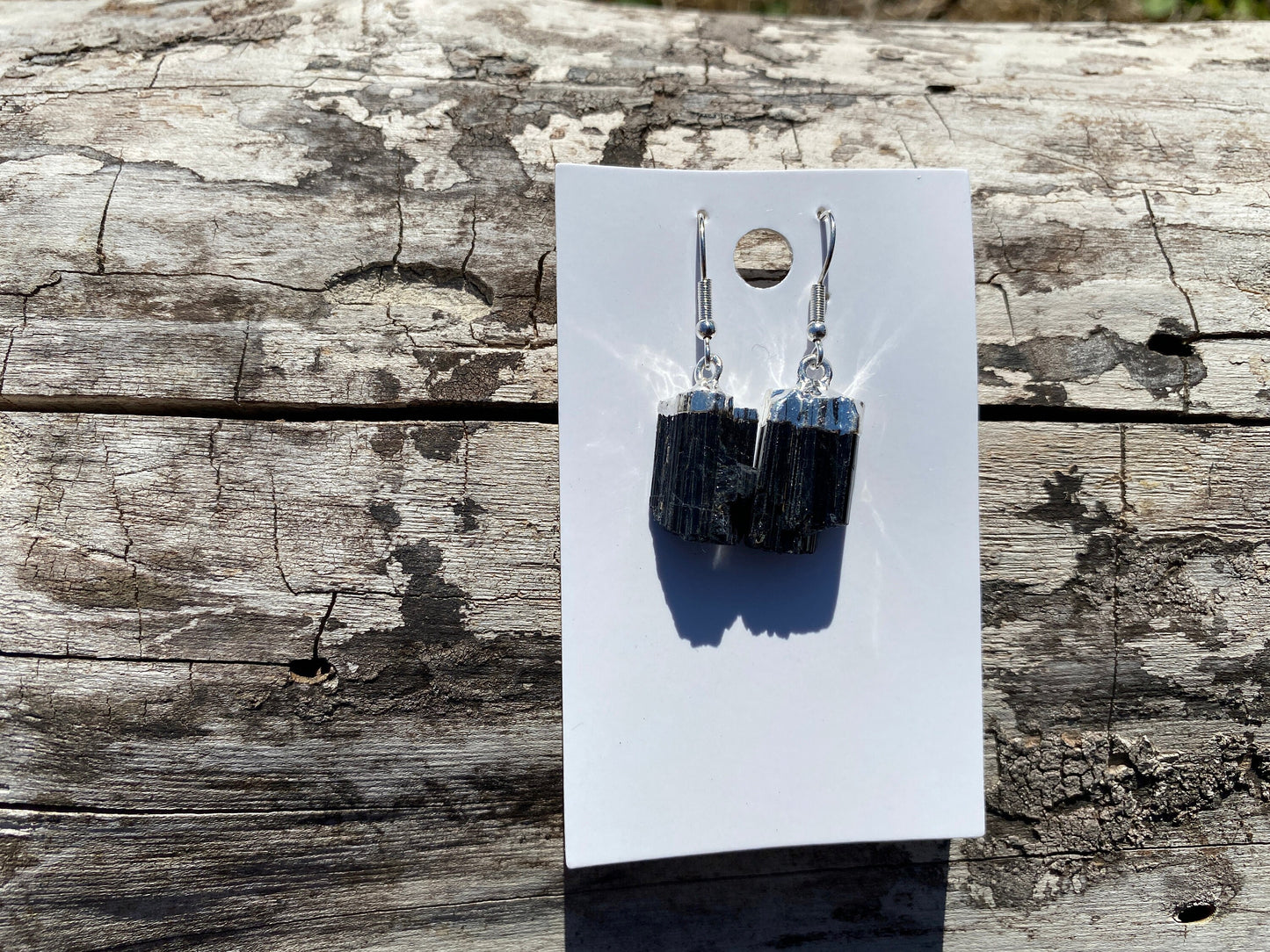 Raw Black Tourmaline Earrings, Silver Electroplated, Raw Gemstone Earrings, Dangle Earring, Gifts for Mom, Mothers Day Gift, Healing Crystal