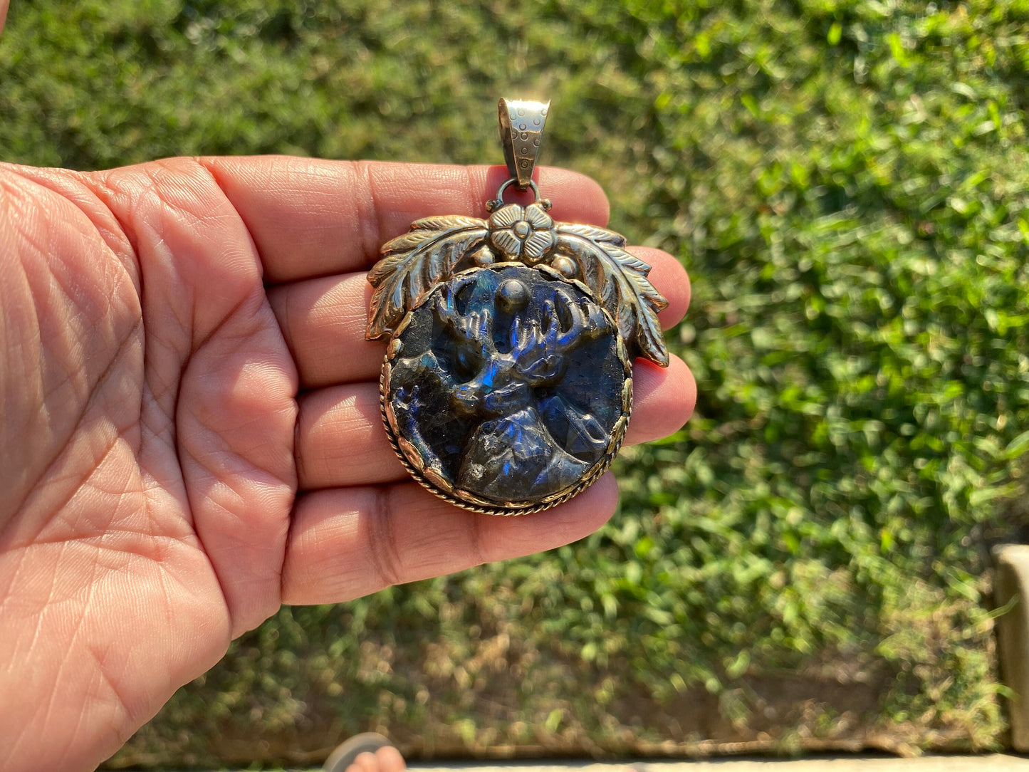 Hand Carved Deer Labradorite Tibetan Silver Pendant, Deer Pendant, Labradorite Deer, Blue Labradorite, Wildlife Jewelry, Animal Pendant