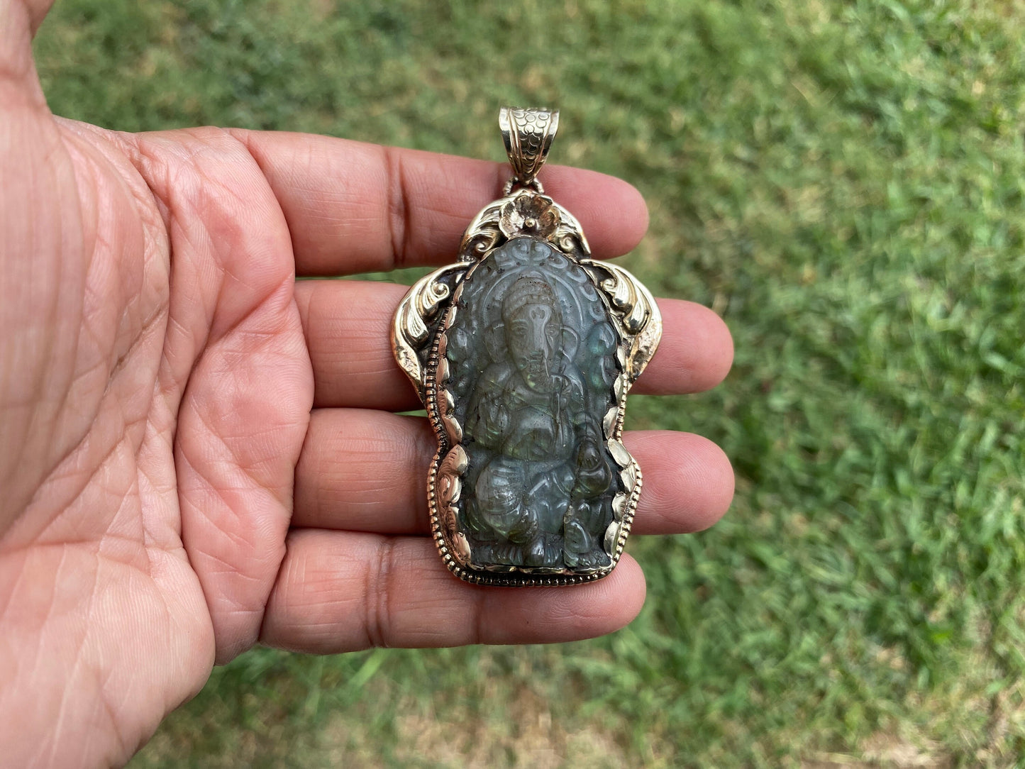 Carved Lord Ganesh Labradorite Pendant, Tibetan Silver Pendant, Deity Jewelry, Hindu Symbolism, Spiritual Accessory, Remover Of Obstacles