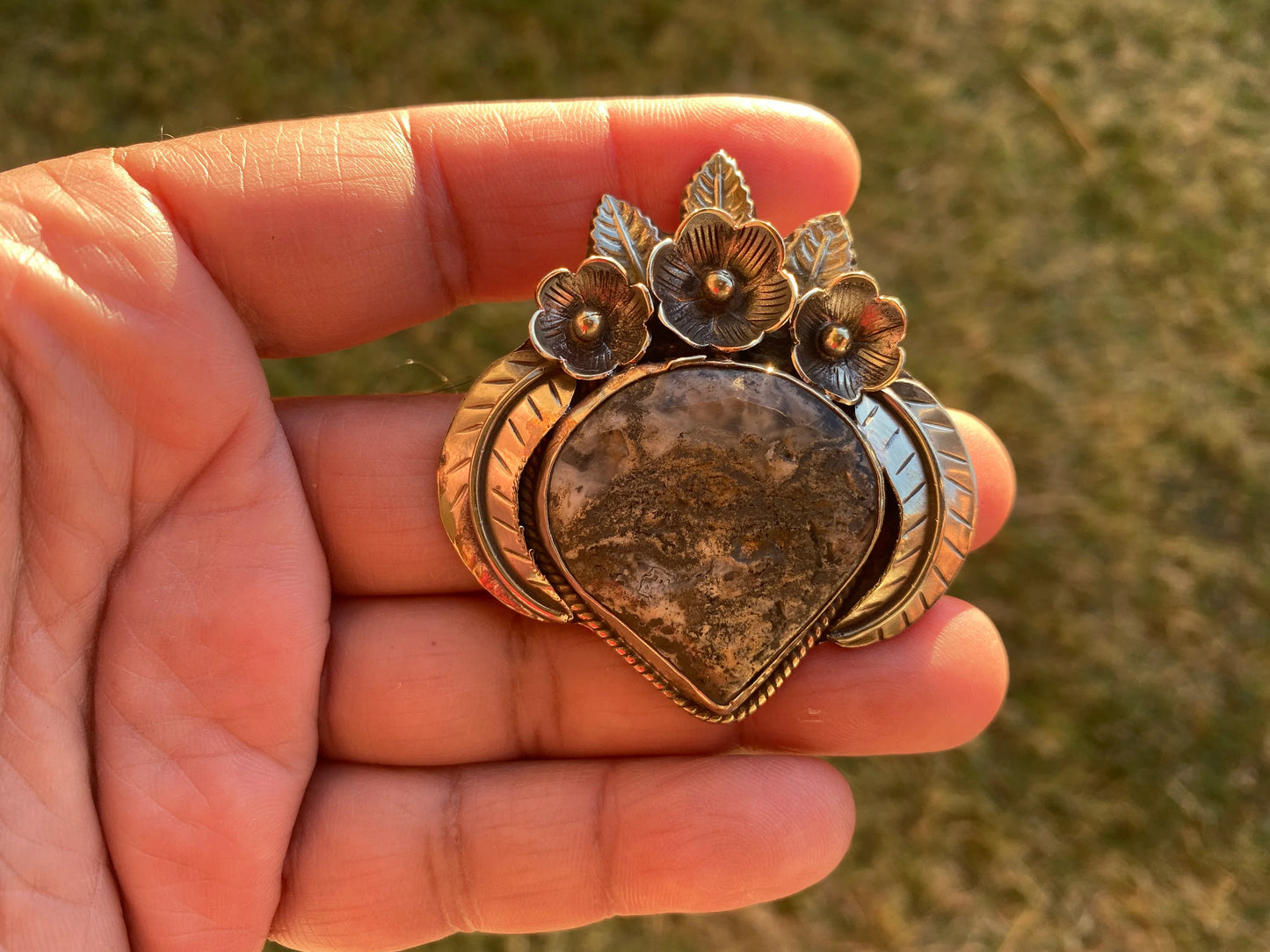 Dendritic Jasper Tibetan Silver Pendant, Rare and Unusual Jewelry, Striking and Exotic Natural Stone Pendant, Stylishly Simple Modern