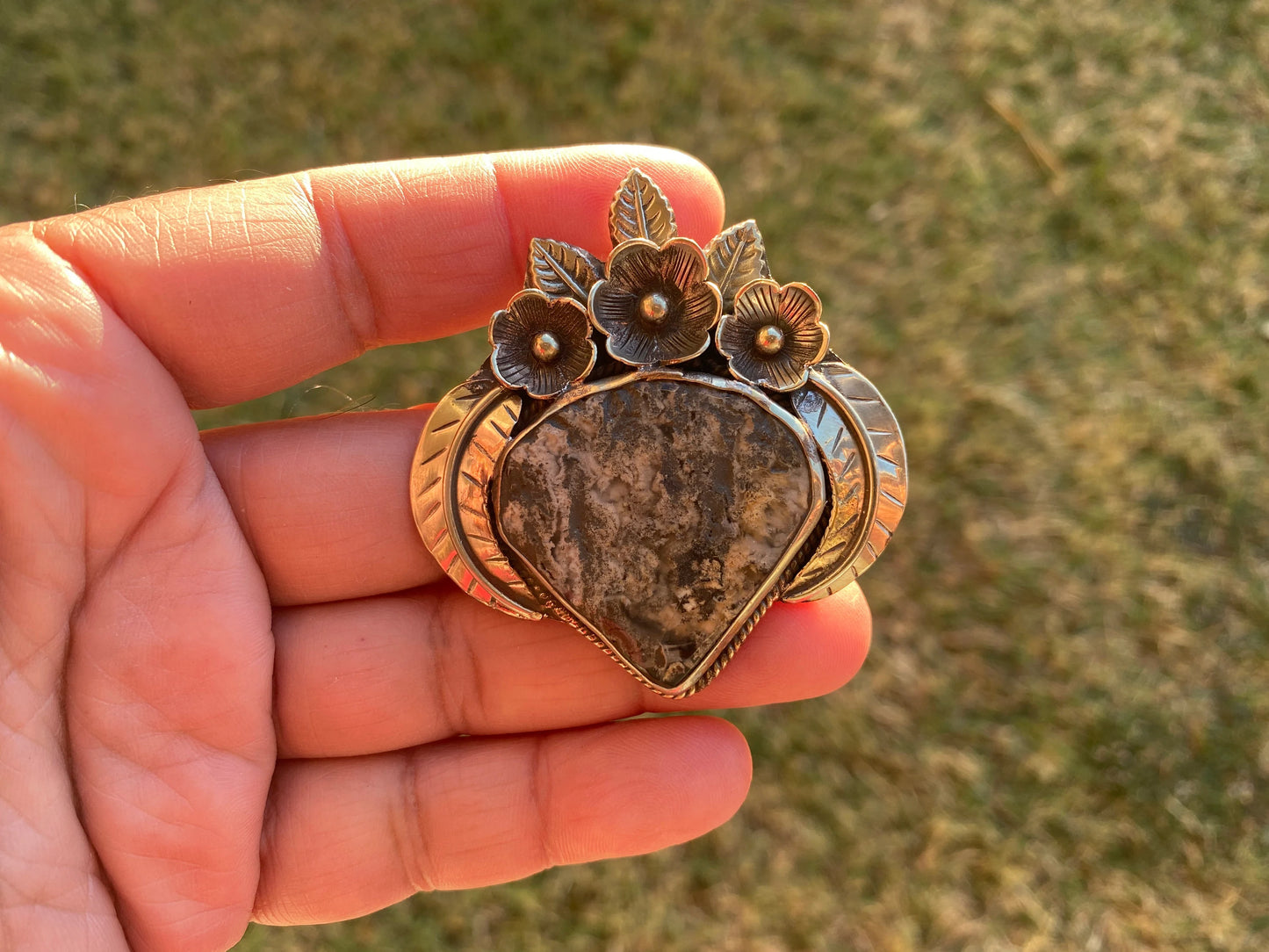 Dendritic Jasper Tibetan Silver Pendant, Rare and Unusual Jewelry, Striking and Exotic Natural Stone Pendant, Stylishly Simple Modern