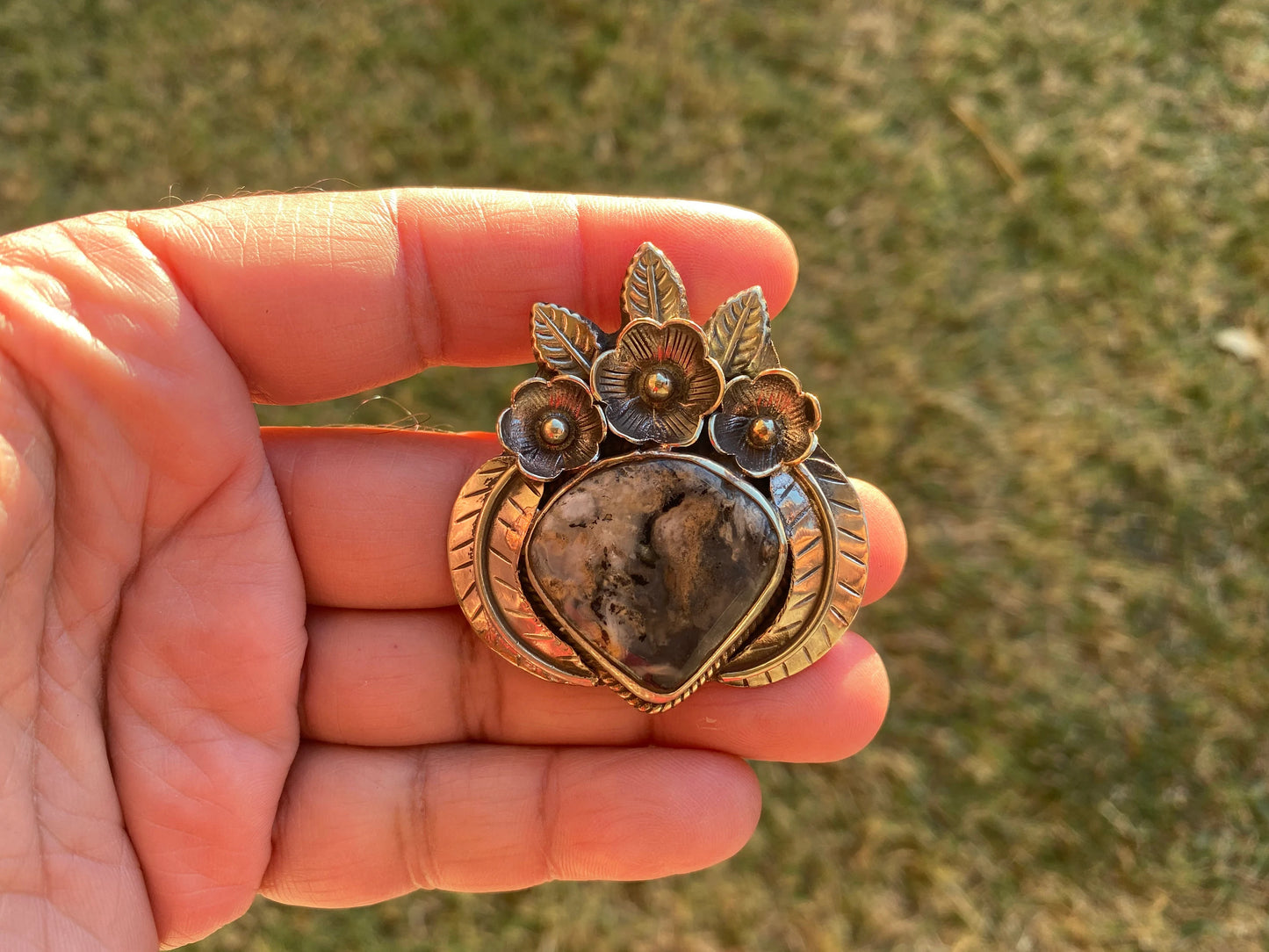 Dendritic Jasper Tibetan Silver Pendant, Rare and Unusual Jewelry, Striking and Exotic Natural Stone Pendant, Stylishly Simple Modern