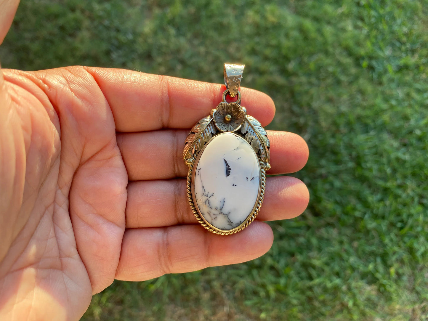 Dendritic Opal Agate Natural Gemstone, Tibetan Silver Pendant, Handcrafted Jewelry, Natural Stone Jewelry, Pendant for Necklace, Boho Chic