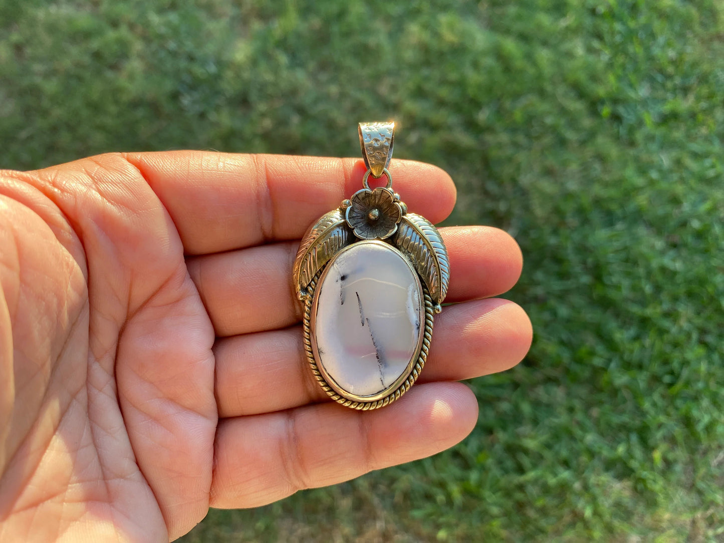 Dendritic Opal Agate Natural Gemstone, Tibetan Silver Pendant, Handcrafted Jewelry, Natural Stone Jewelry, Pendant for Necklace, Boho Chic