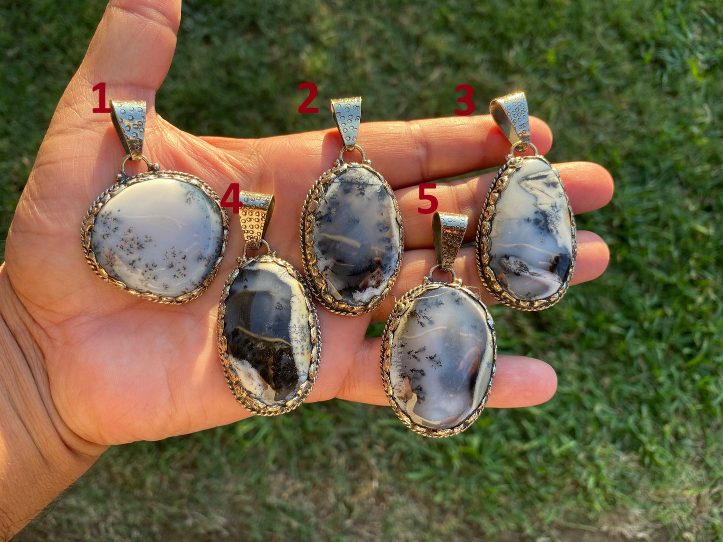Dendritic Opal Agate Natural Gemstone, Tibetan Silver Pendant, Handcrafted Jewelry, Natural Stone Jewelry, Pendant for Necklace, Boho Chic