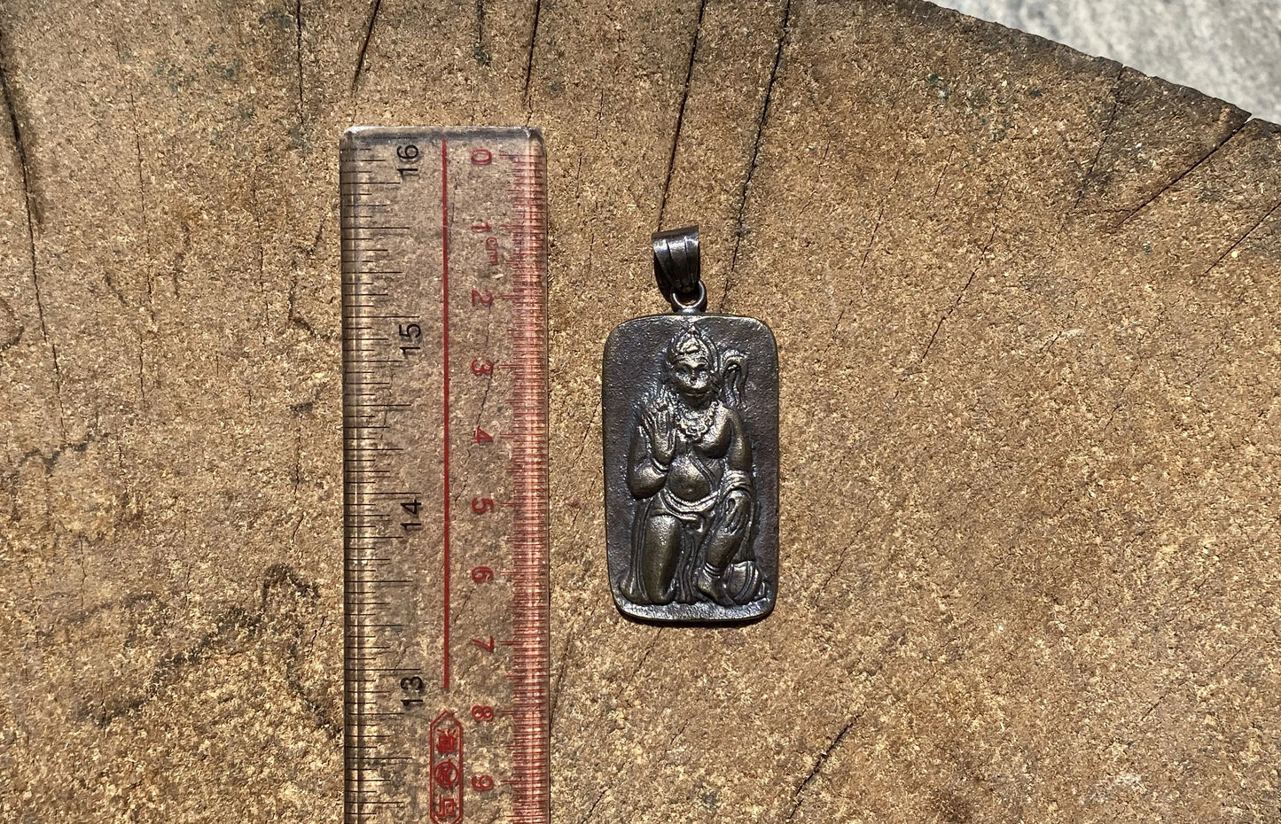 Divine Hanuman: Sacred Carving , Traditional Pendant, Healing Pendant, Pendant for Positivity, Hammered design, Unisex.