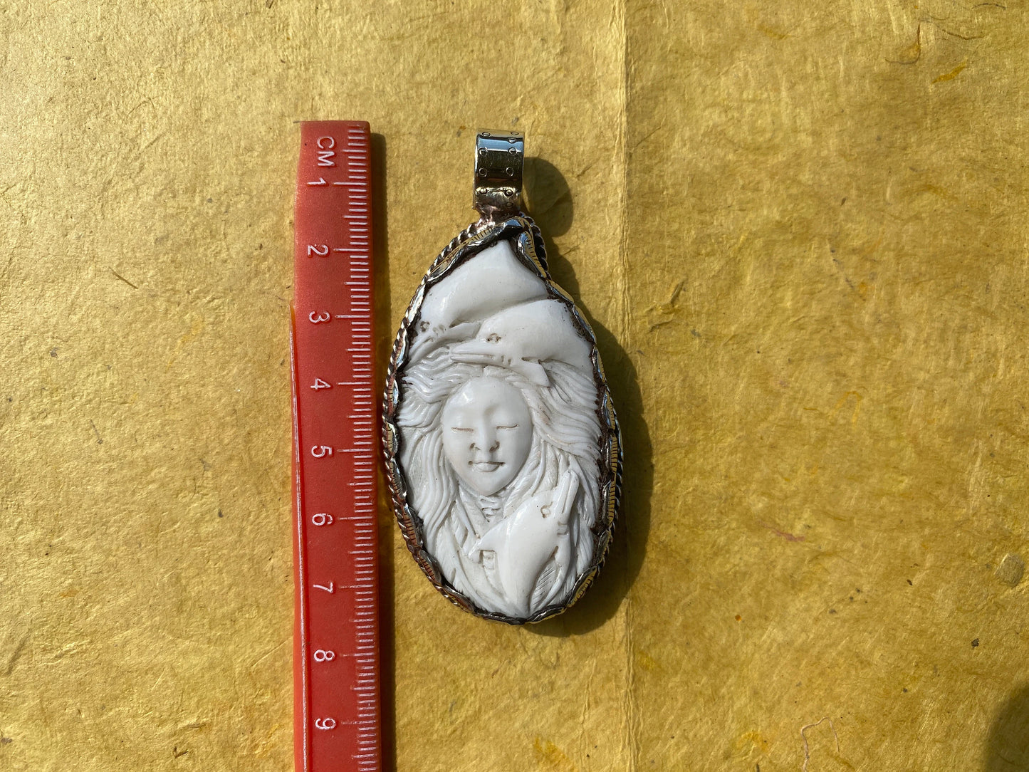 Dolphin with Sea Goddess Bone Hand carved Tibetan Silver Pendant, Unisex Pendant, Tibetan Jewelry, Pendant for Necklace, Sea Lives Lover