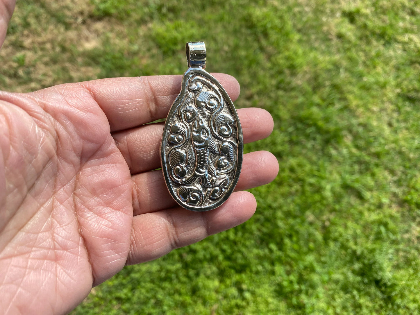 Dolphin with Sea Goddess Bone Hand carved Tibetan Silver Pendant, Unisex Pendant, Tibetan Jewelry, Pendant for Necklace, Sea Lives Lover