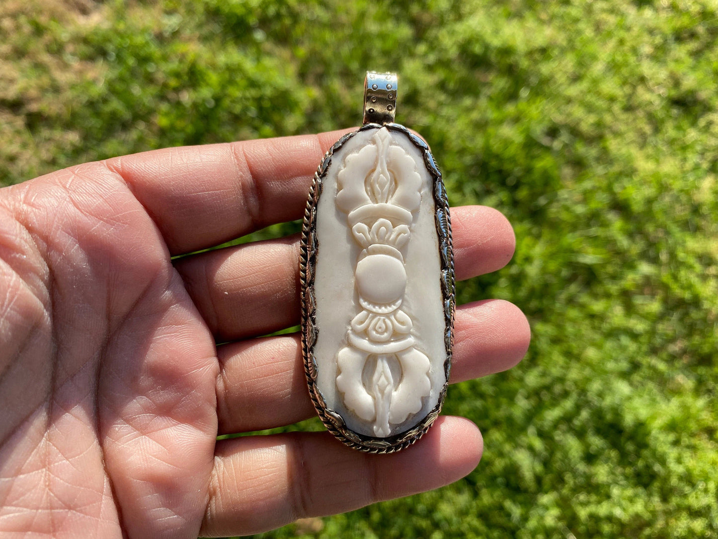Dorje Buffalo Bone Amulets, Tibetan Silver Pendants, Men or Women Jewelry, Himalayan Tribal Jewelry, Protector Amulet, Buddhist Jewelry