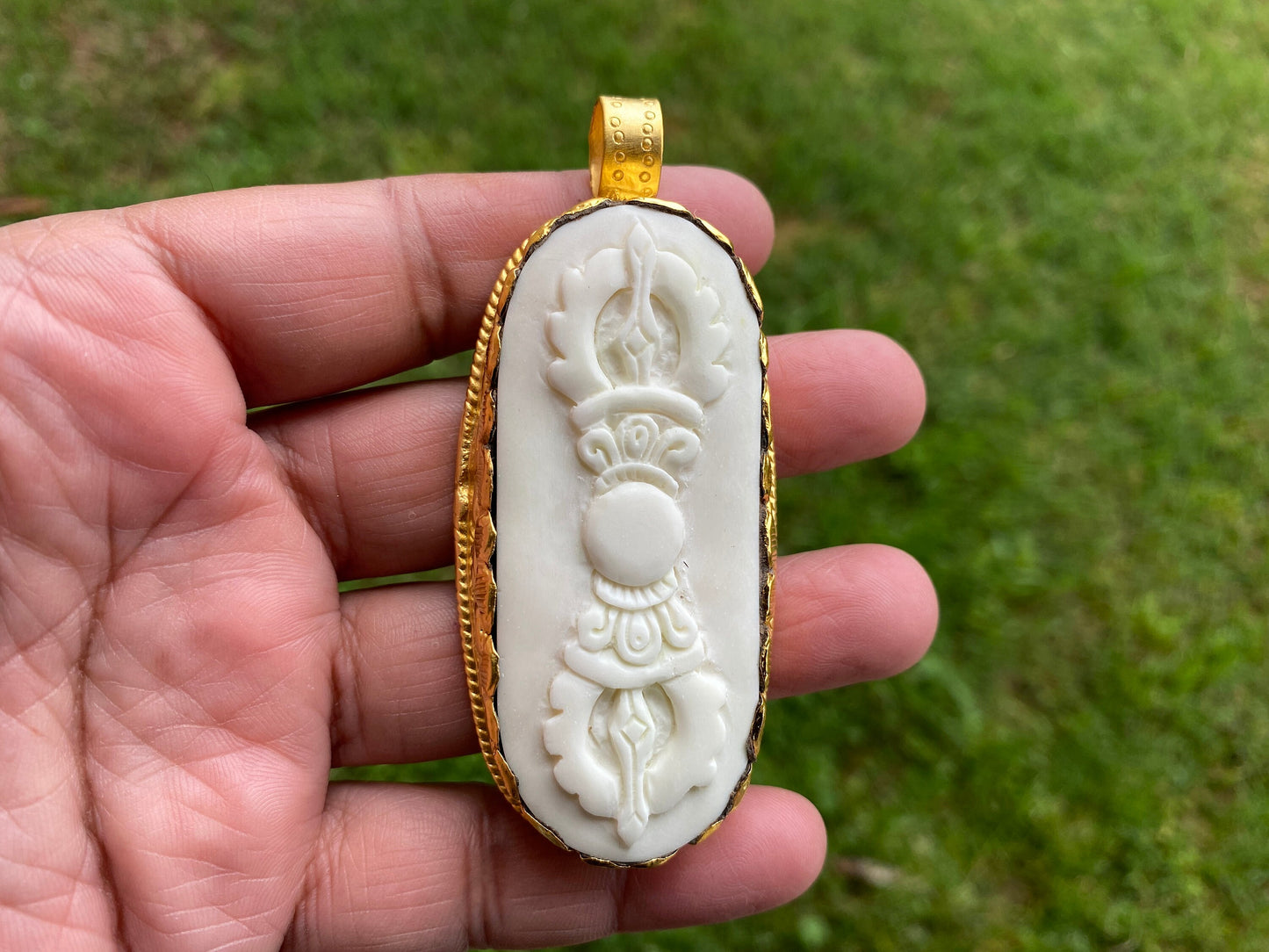 Dorje High Quality 18k Matte Gold Overlay Non Tarnish Buffalo Bone Amulet Pendant, Men or Women Jewelry, Protector Amulet, Buddhist Jewelry