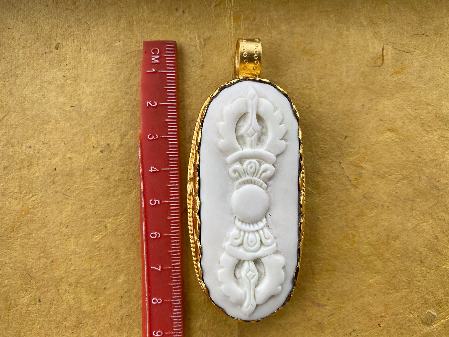 Dorje High Quality 18k Matte Gold Overlay Non Tarnish Buffalo Bone Amulet Pendant, Men or Women Jewelry, Protector Amulet, Buddhist Jewelry