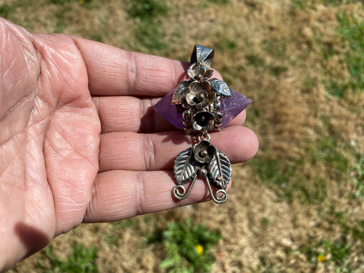 Double Pointed Amethyst Crystal Tibetan Silver Pendant, Amethyst Crystal Pointed Jewelry, Amethyst Double Terminated Point, Natural Crystal
