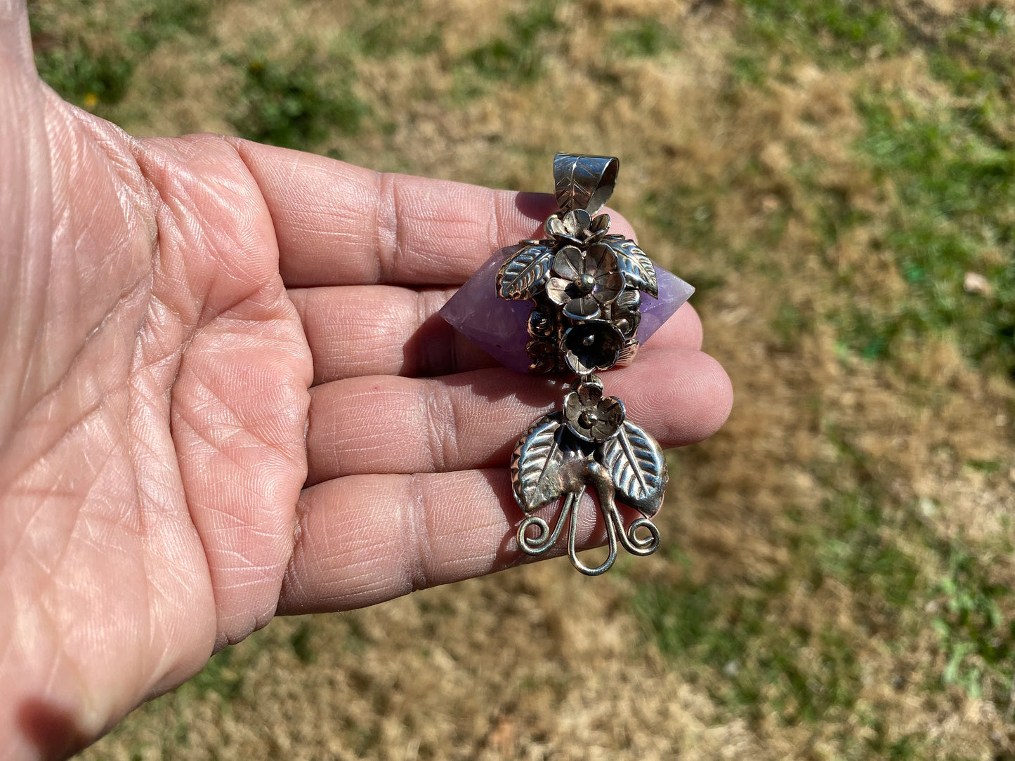 Double Pointed Amethyst Crystal Tibetan Silver Pendant, Amethyst Crystal Pointed Jewelry, Amethyst Double Terminated Point, Natural Crystal