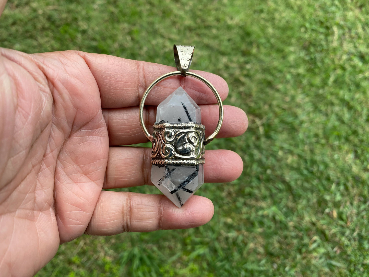 Double Terminated Point Raw Moonstone Tibetan Silver Pendent, Crystal Point, Pointed Natural Crystal Pendant, Healing Crystal Jewelry,