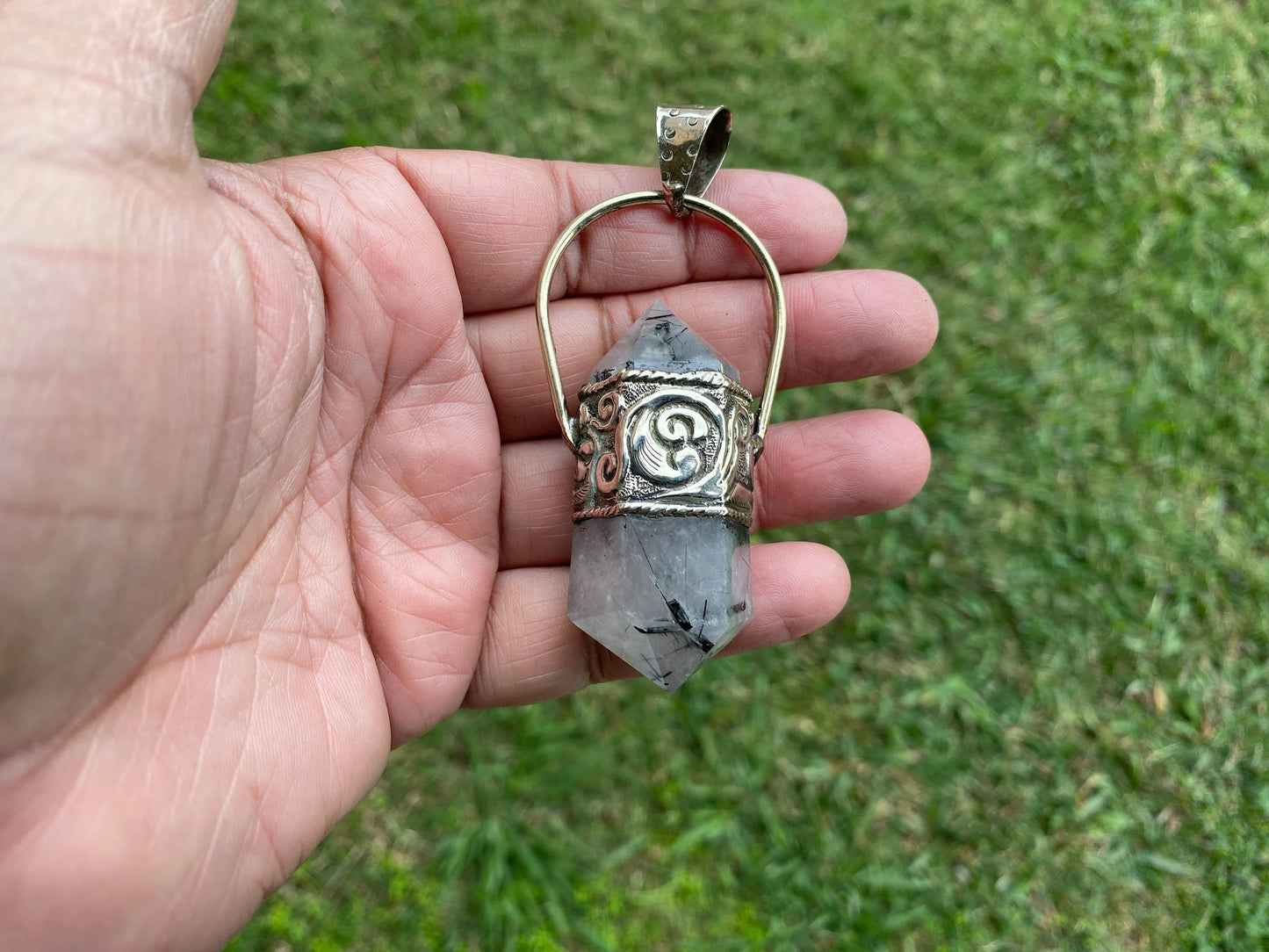 Double Terminated Point Raw Moonstone Tibetan Silver Pendent, Crystal Point, Pointed Natural Crystal Pendant, Healing Crystal Jewelry,