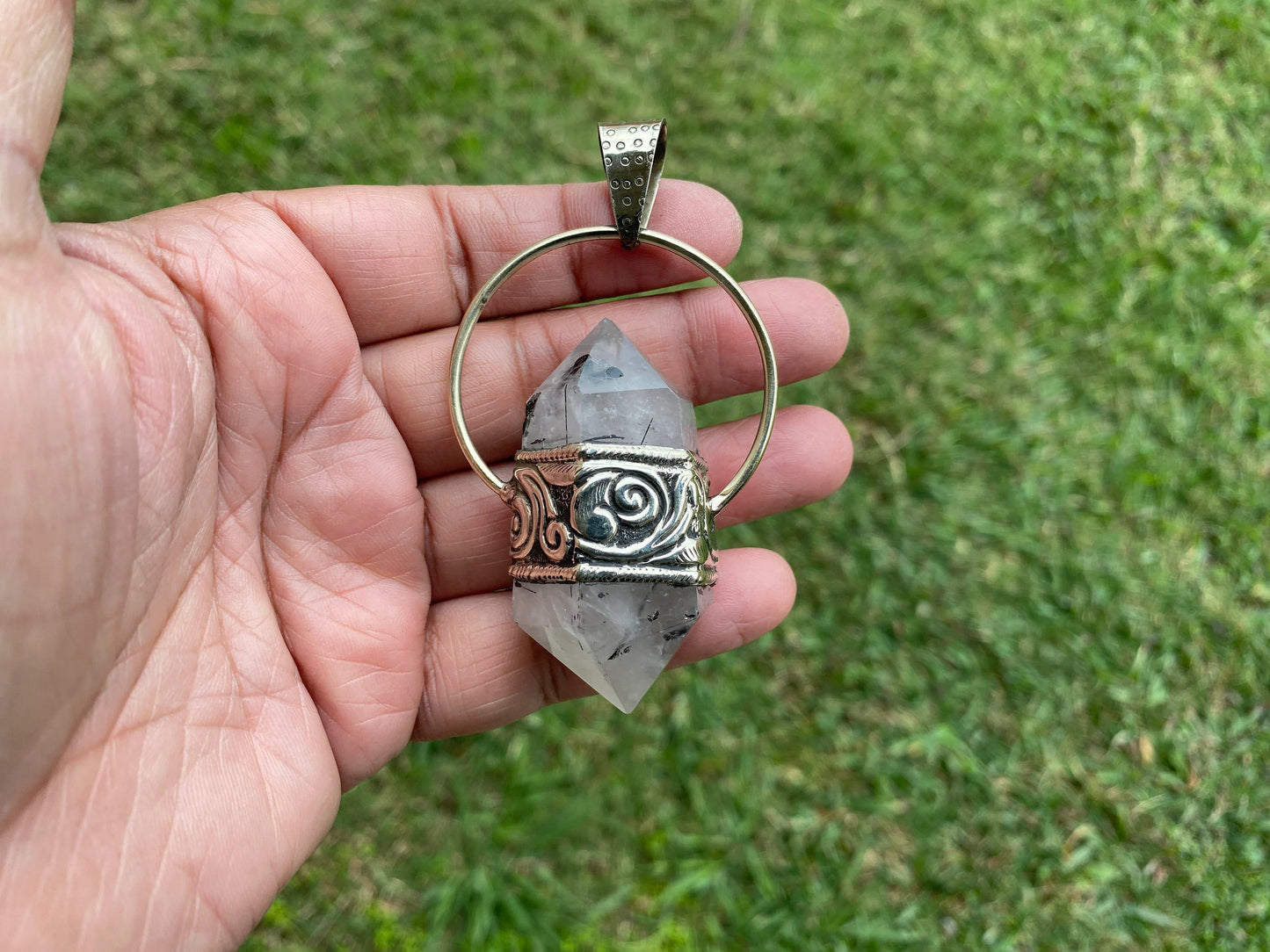 Double Terminated Point Raw Moonstone Tibetan Silver Pendent, Crystal Point, Pointed Natural Crystal Pendant, Healing Crystal Jewelry,