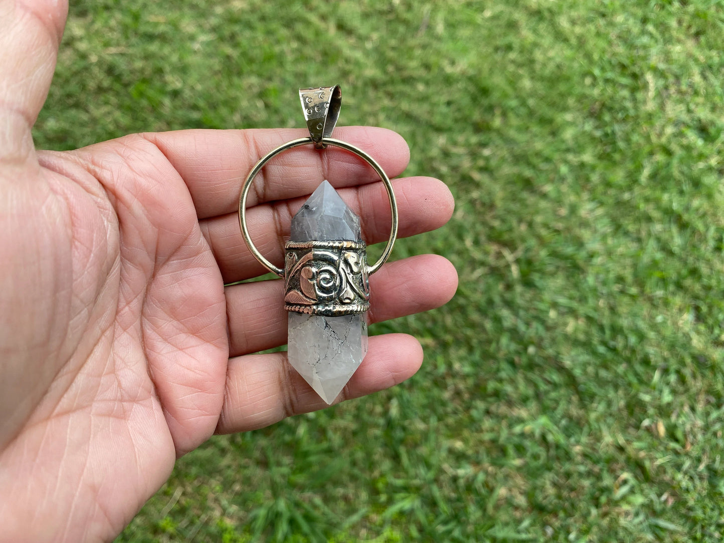 Double Terminated Point Raw Moonstone Tibetan Silver Pendent, Crystal Point, Pointed Natural Crystal Pendant, Healing Crystal Jewelry,
