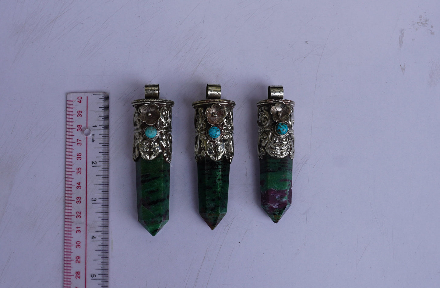 Durable Ruby Zoisite Pendant: One-of-a-Kind Boho Jewelry, Daily Wear African Ruby Zoisite Pendant adorned with Tibetan silver & Turquoise.