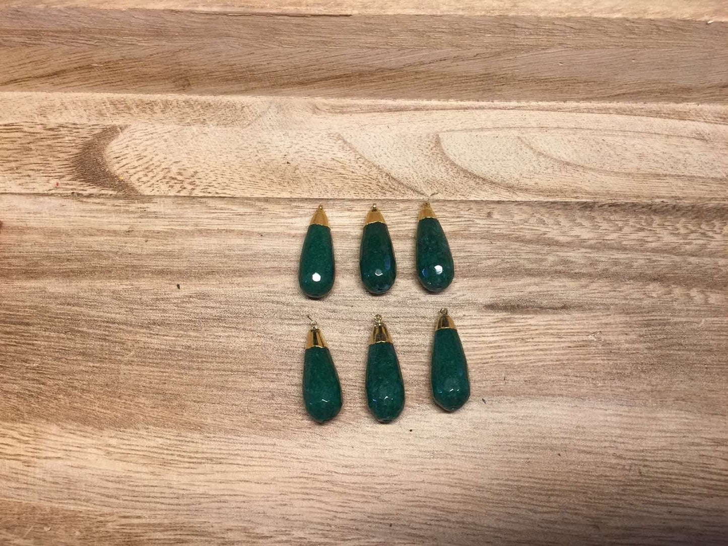 Dyed Faceted Emerald Drop Bead, Gold Electroplated, Small Pendant Beads for Necklace / Earring, Pendant for Chain, Jewelry Making Supplies