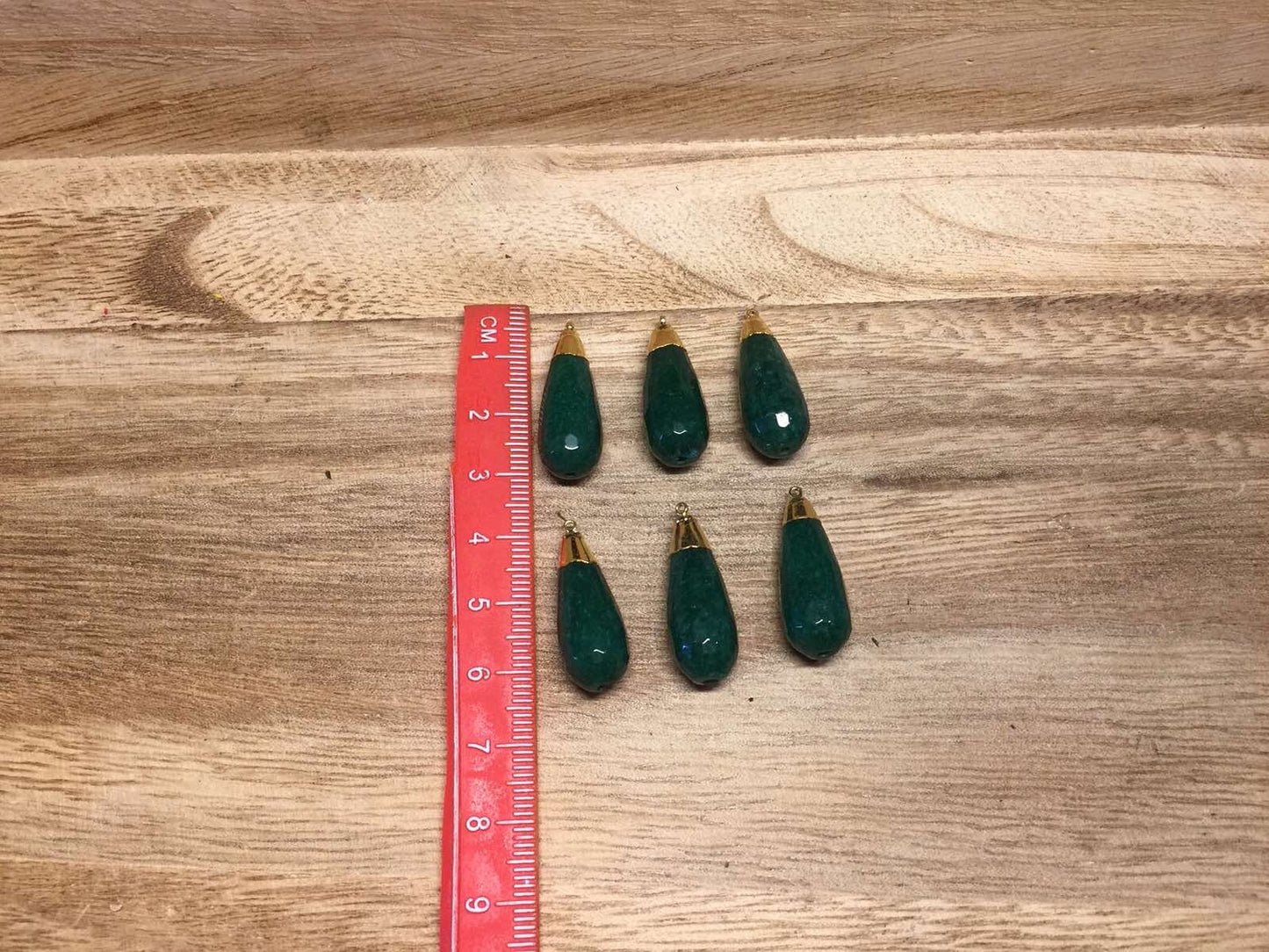 Dyed Faceted Emerald Drop Bead, Gold Electroplated, Small Pendant Beads for Necklace / Earring, Pendant for Chain, Jewelry Making Supplies