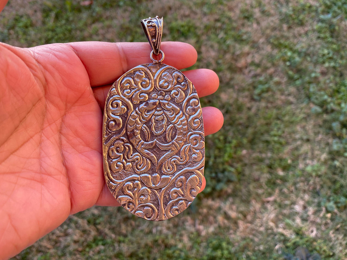 Eagle with Bear Hand Carved Buffalo Bone Tibetan Silver Pendant, Women Jewelry, Men Locket, Tribal Jewelry, Ethnic Jewelry, Necklace Locket