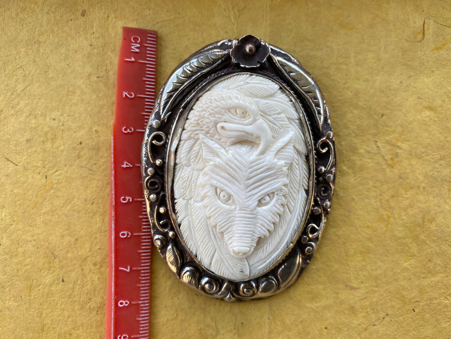 Eagle with Fox Hand carved Buffalo Bone Tibetan Silver Pendant, Native American Style, Jewelry for Men or Women, Animal Lover Pendant