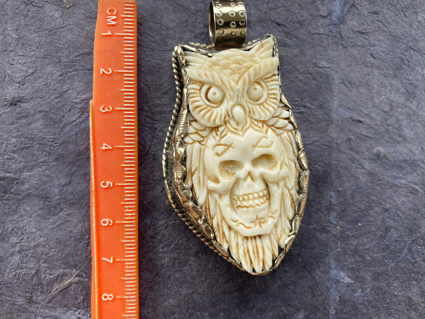 Eagle with Skull Carved Bone Tibetan Silver Large Pendant, Biker Skull Pendant, Bird Jewelry, Pendant for Men or Women, Gothic Skull Pendant