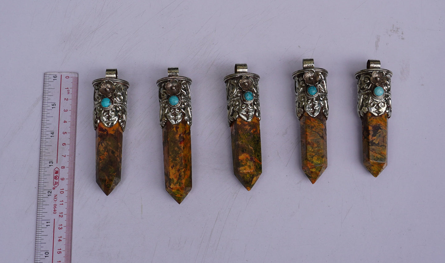 Earthy Elegance: Long Natural Yellow Jasper Tower Pendant with Turquoise Adornment, Natural Beauty, Pointed Pendant, Perfect Gift.