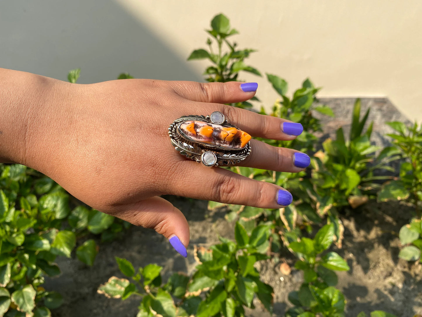 Earthy Tibetan Silver Ring, Spiny Oyster Boho Gift Ring, Tibetan Silver Ring, Antique Ring, Unisex Ring.